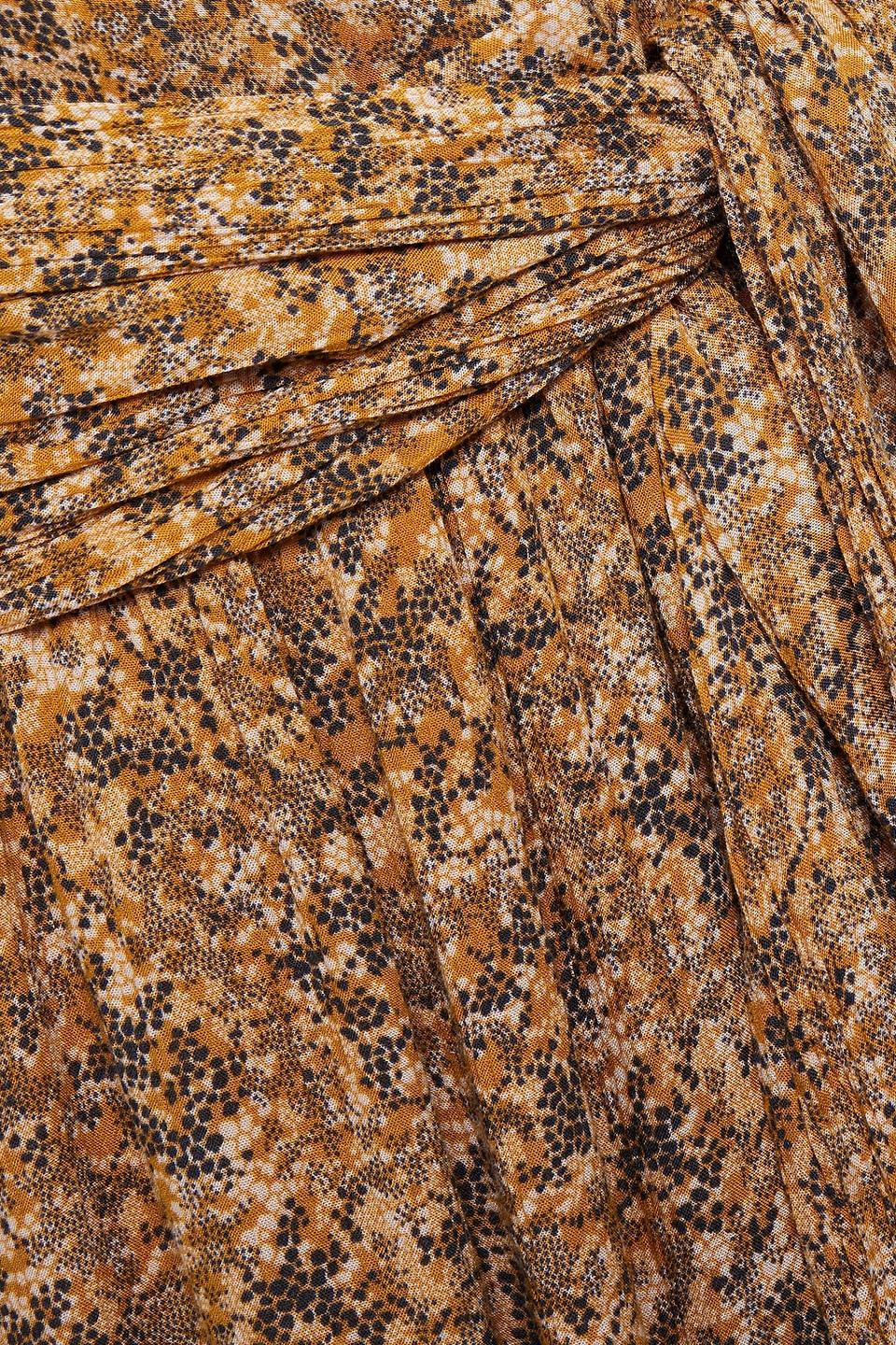 Ba Sh Synthetic Noemi Printed Crepe Midi Wrap Dress In Mustard Brown Lyst
