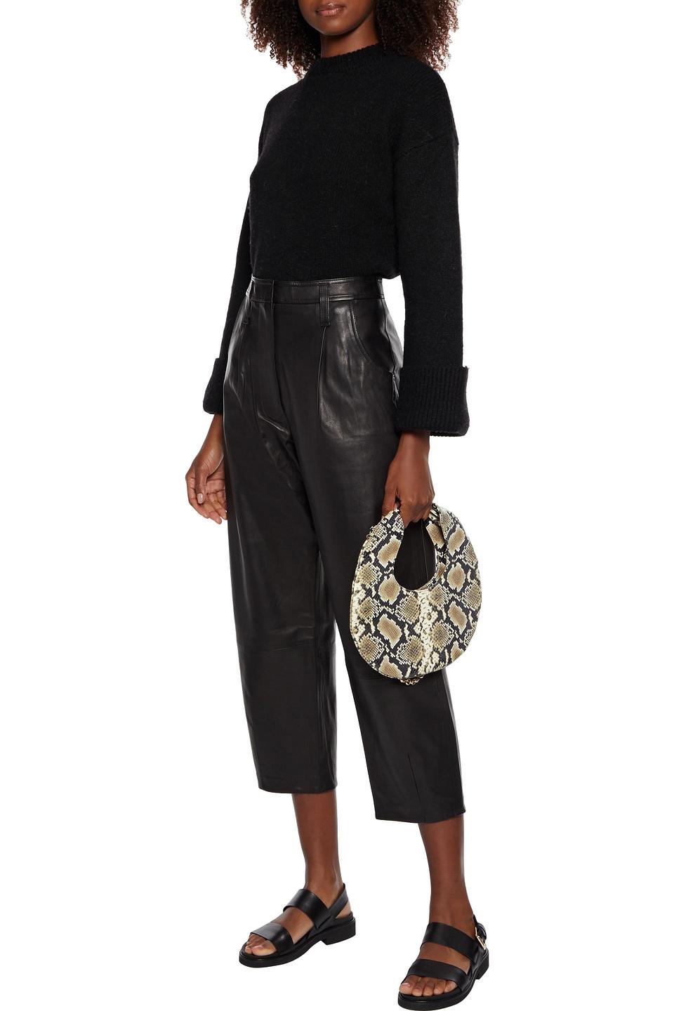 FRAME Cropped Pleated Leather Tapered 
