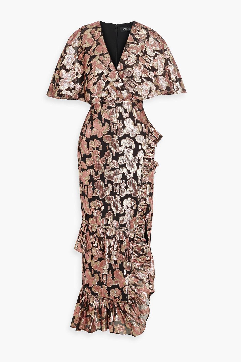 Saloni Rose Ruffled Silk-blend Jacquard Maxi Dress in Metallic | Lyst
