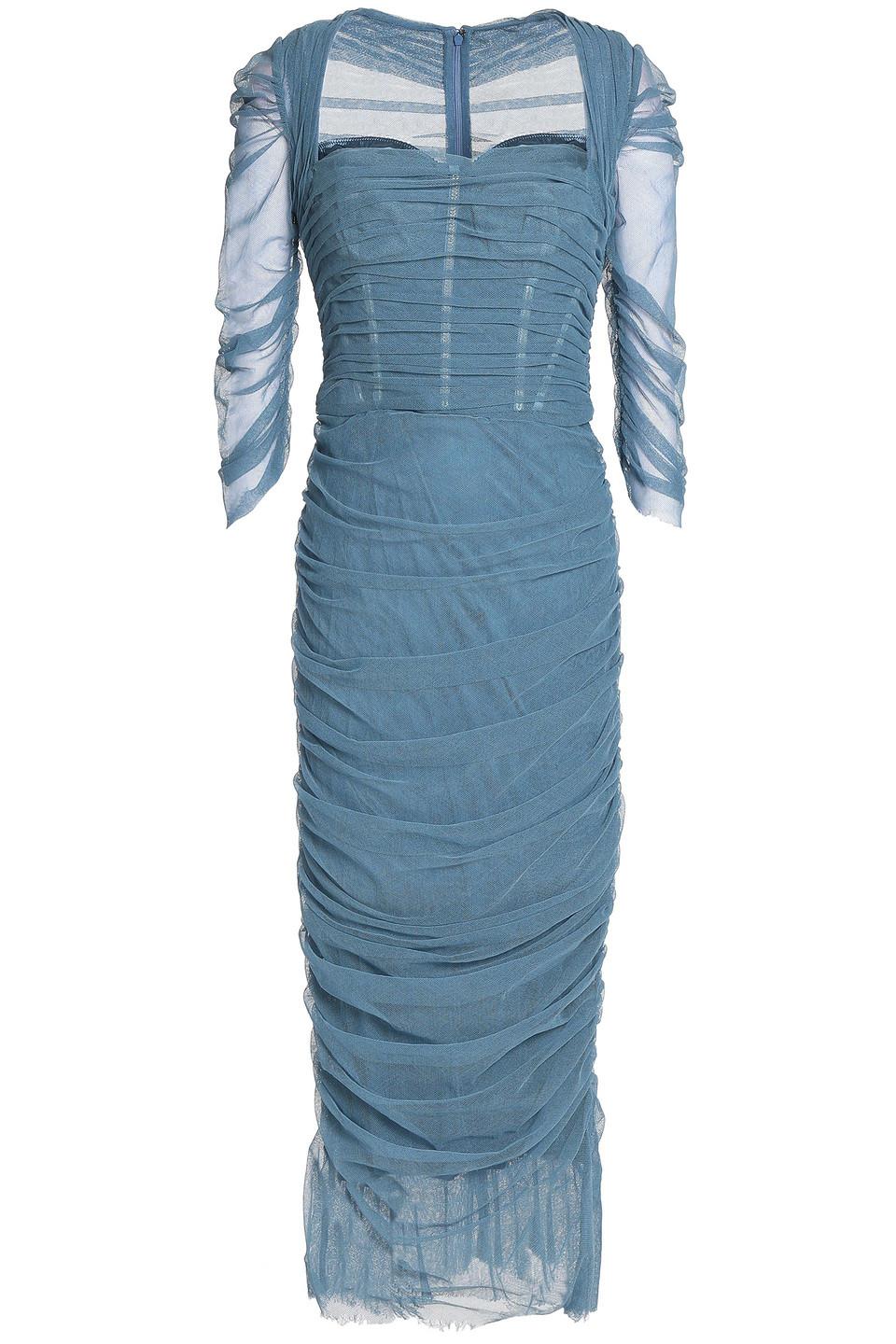 Dolce Gabbana Ruched Tulle Midi Dress in Blue Lyst Canada