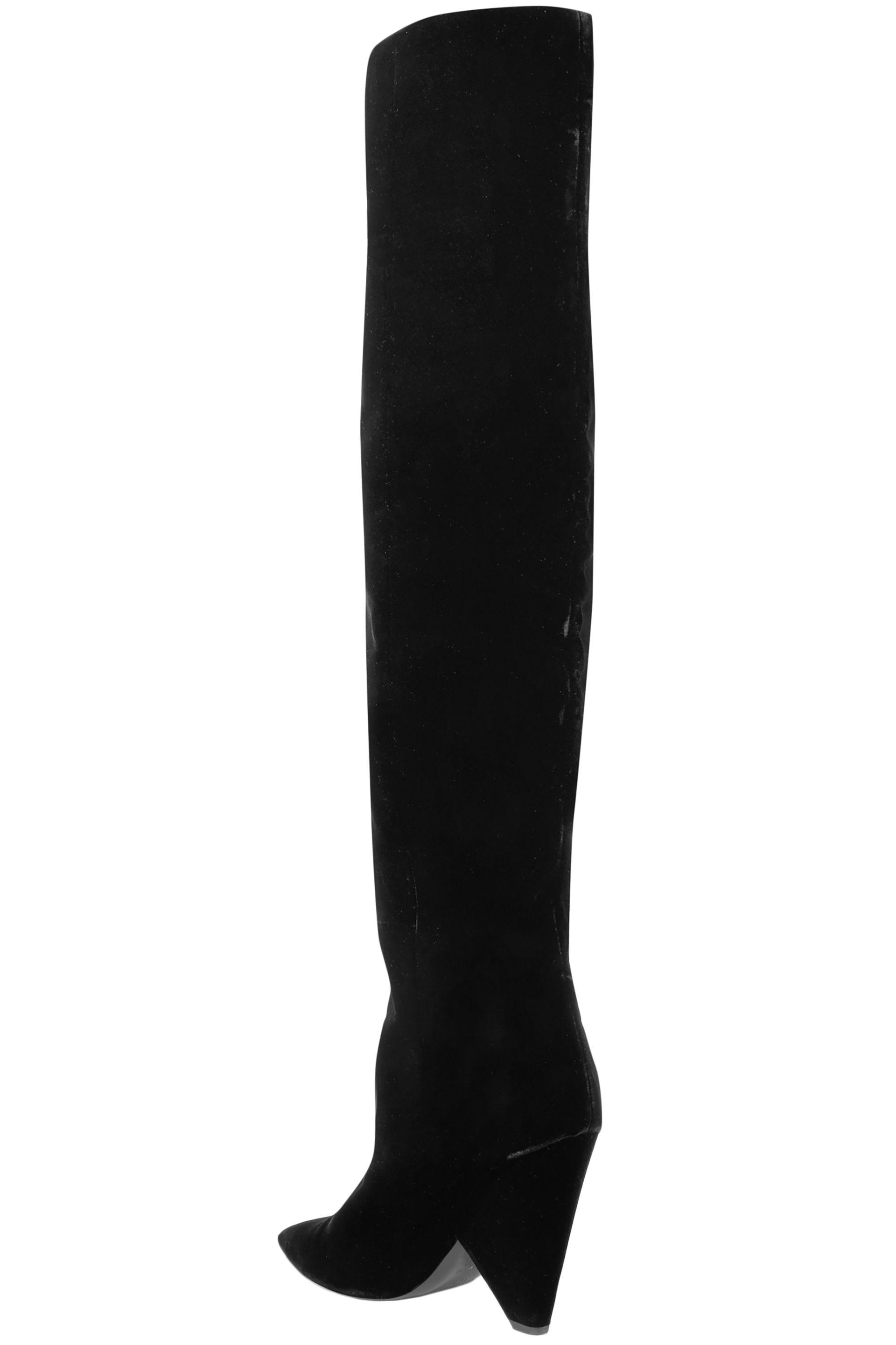 Saint Laurent Niki Black Velvet Over The Knee Boots | Lyst