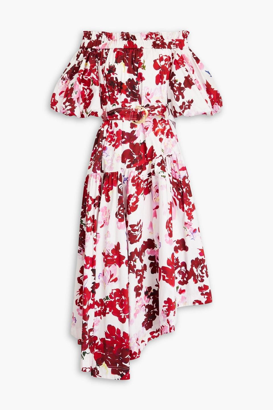 Forever unique red print bardot midi dress hotsell