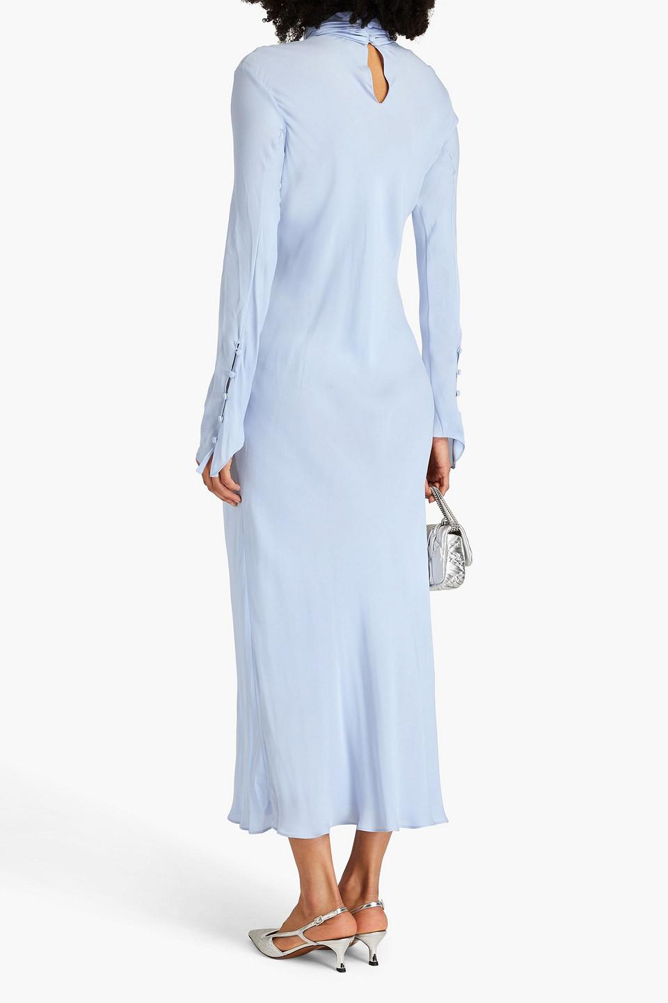 khaite the leibel long-sleeve dress KHAITE Leibel Silk-crepe Maxi Dress in Blue