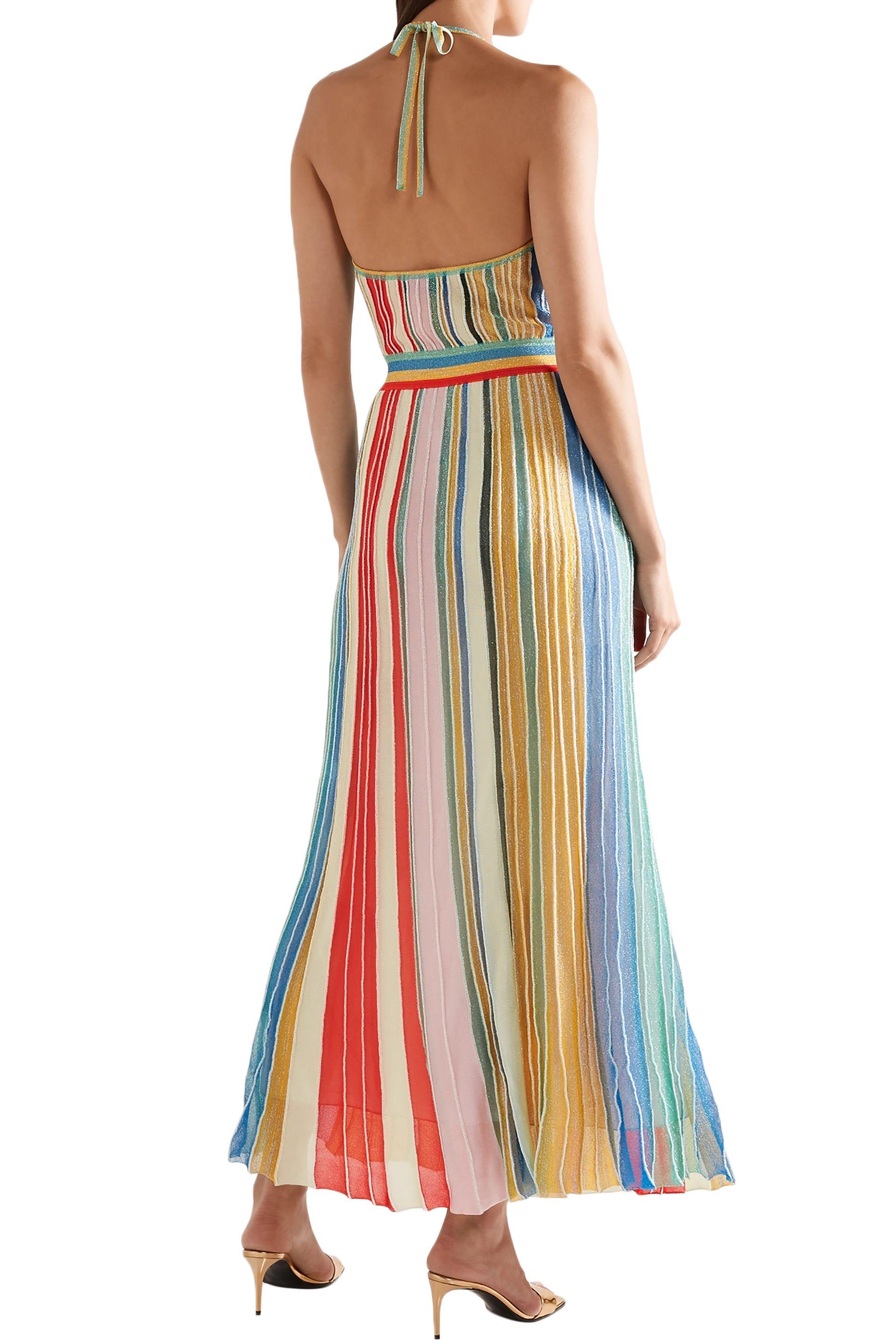 Missoni Woman Striped Metallic Stretchknit Halterneck Dress Multicolor