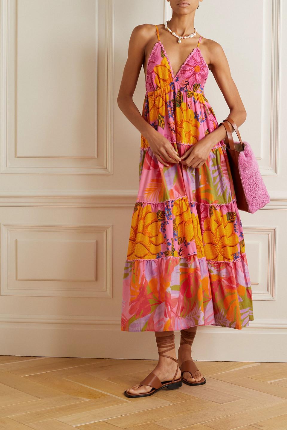 knee length dresses for ladies FARM RIO Anjou Tiered Maxi Dress, Yellow Womens Size 12