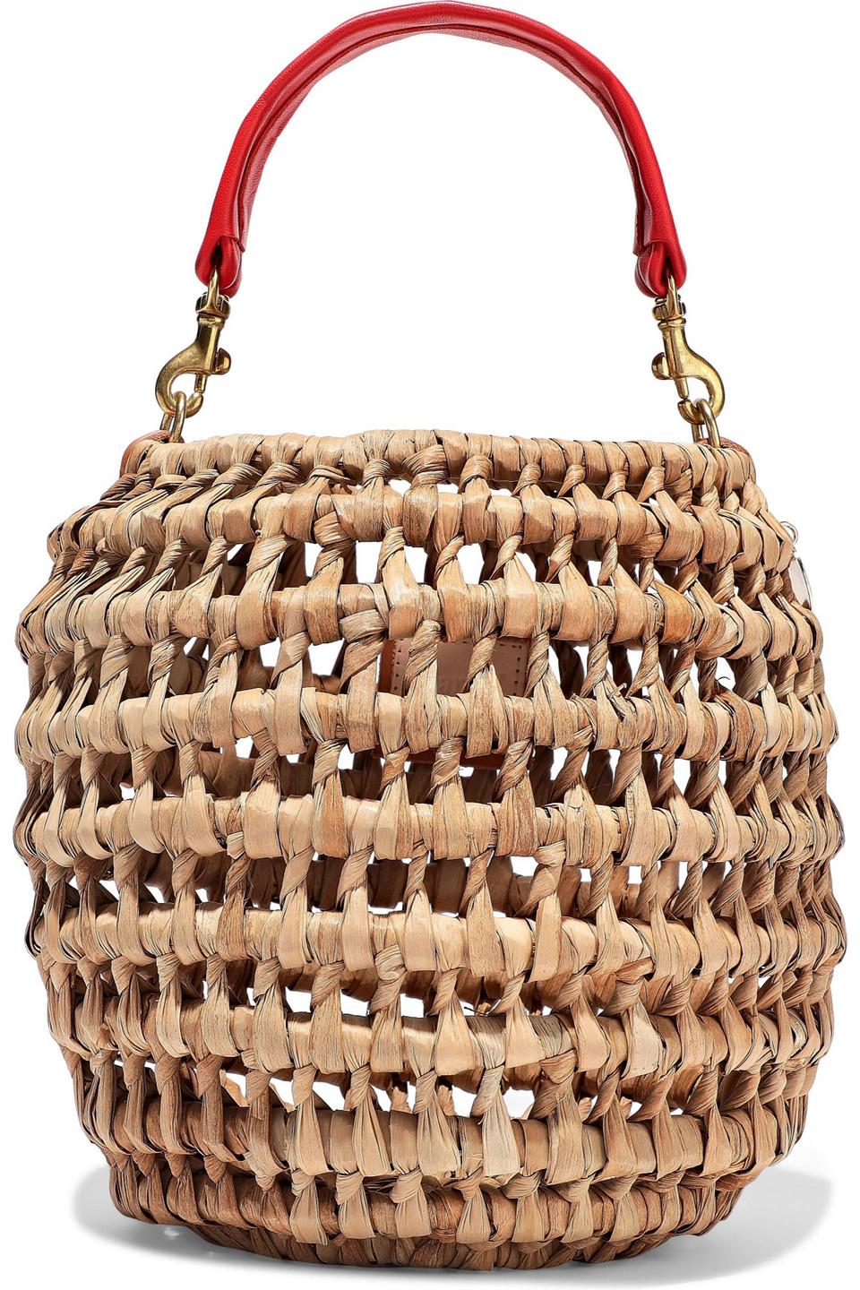 Clare V. Pot De Miel Leather-trimmed Woven Straw Tote in Natural