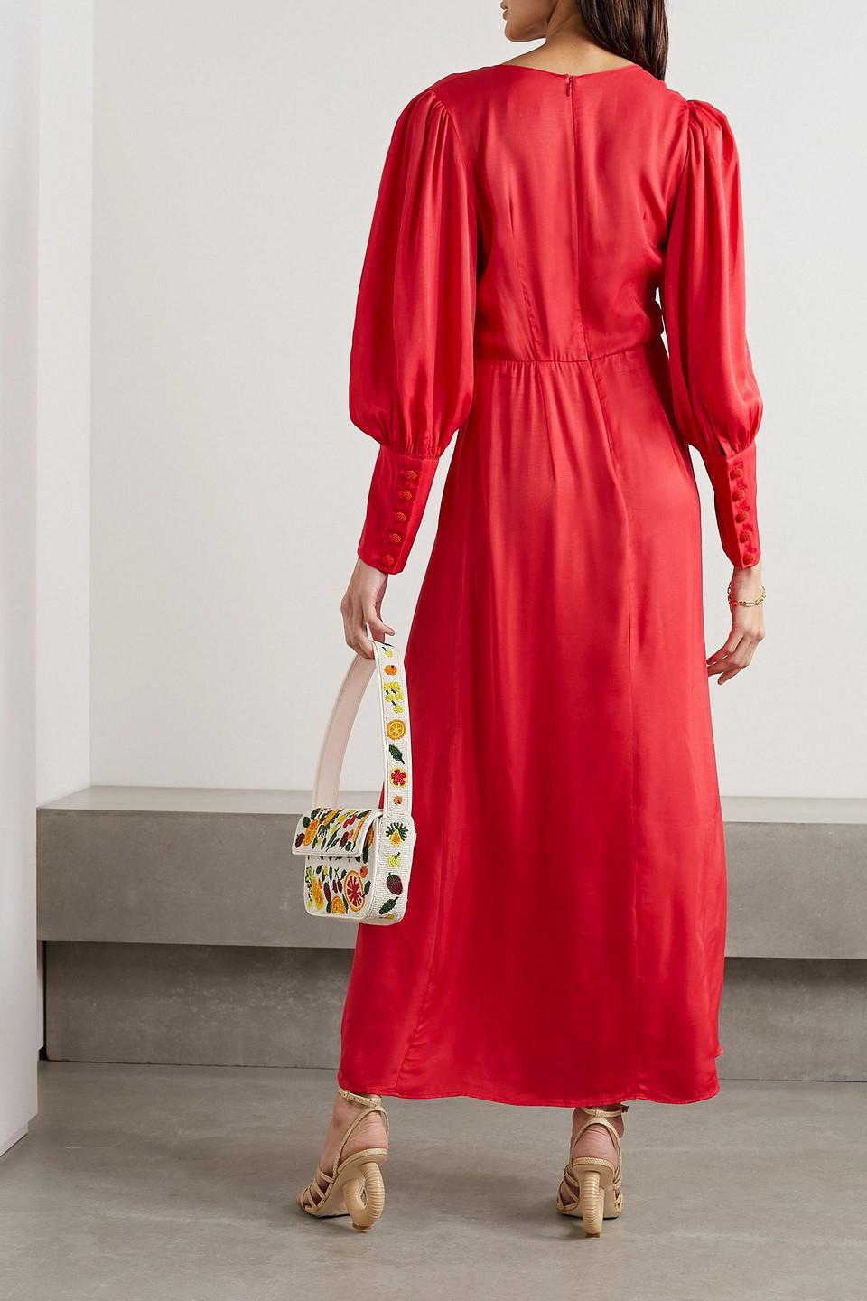 open lace back dress Red Artisanal Cut-Out Embroidered Euroflax  Premium Linen Maxi Dress