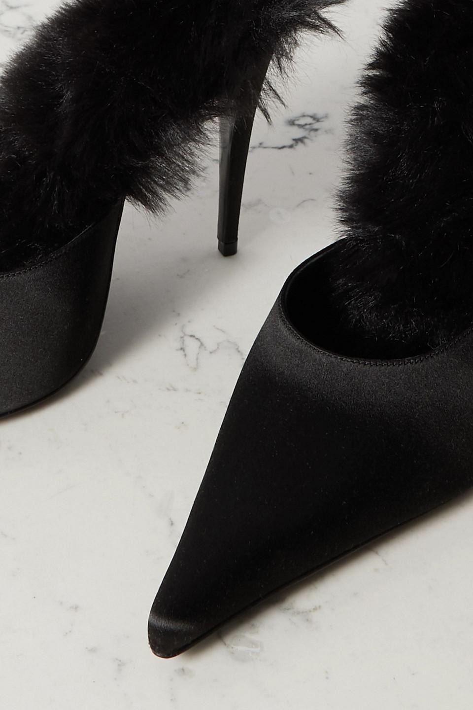 Magda Butrym Faux Fur lined Satin Mules in Black Lyst