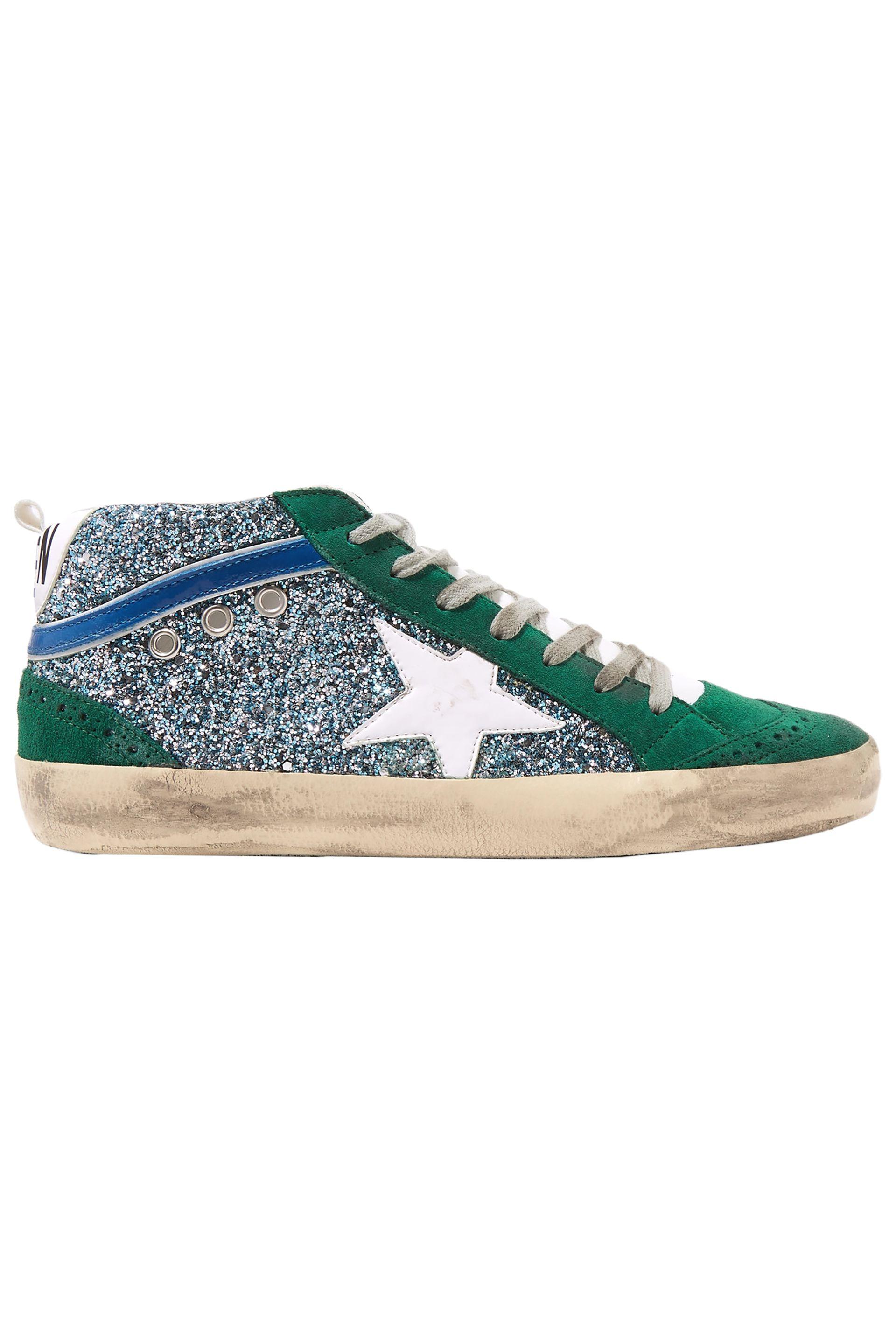 Golden Goose Green Mid Star Glitter Suede And Leather Sneakers | Lyst