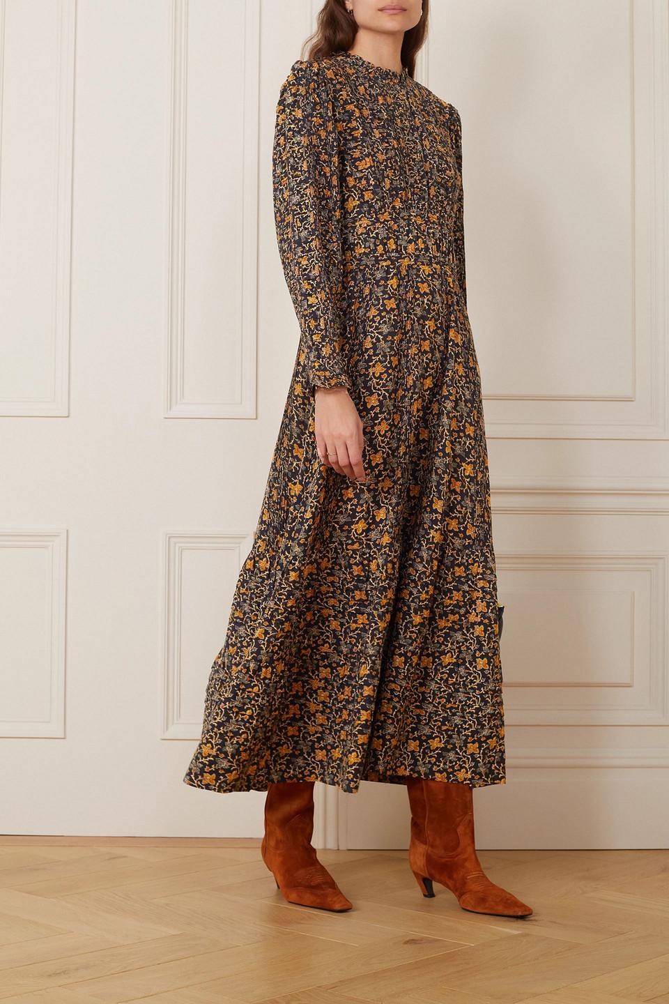 doen brown dress Doen Brown Floral Silk Rimbaud Dress – The Curatorial Dept main image 1