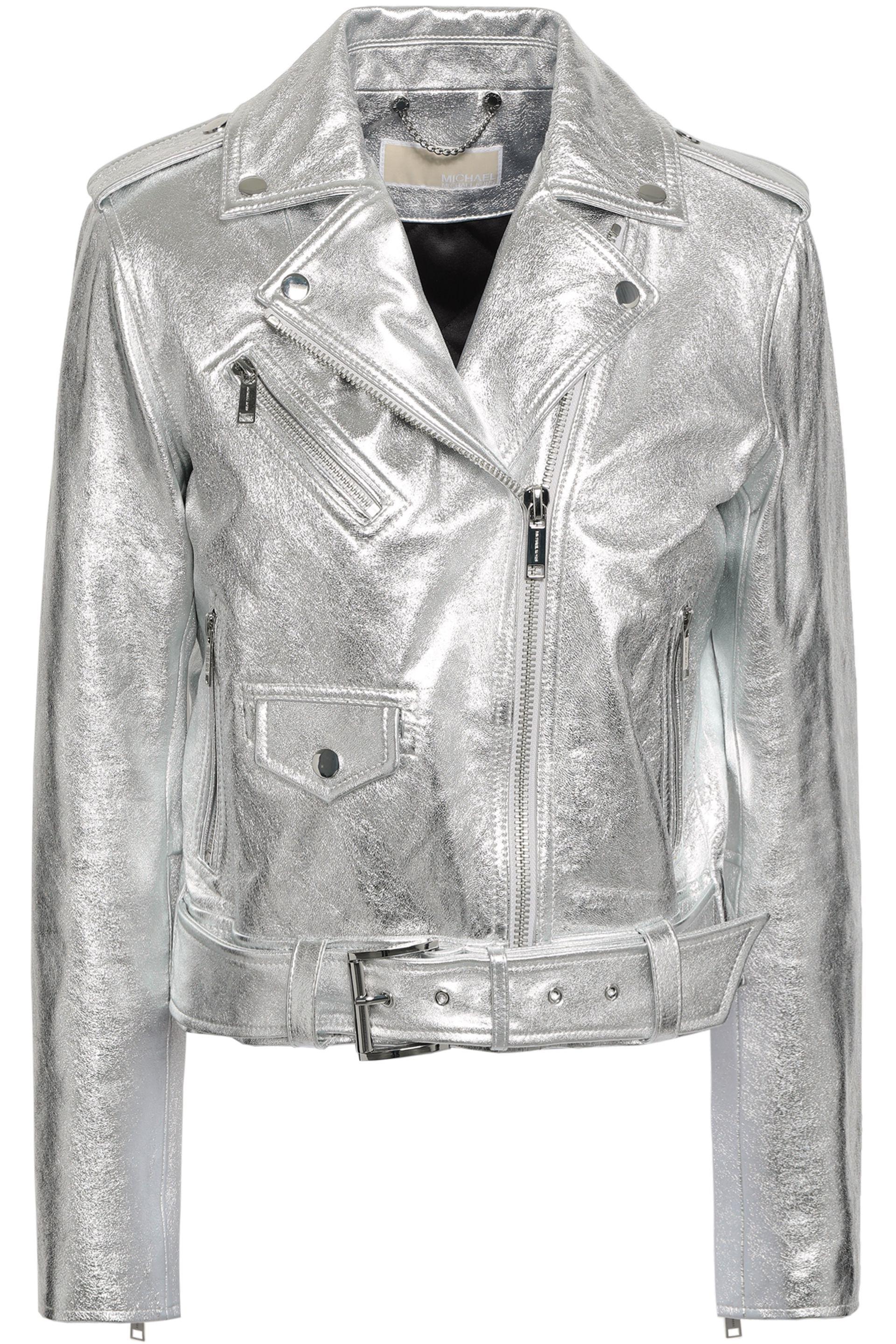 michael kors silver leather jacket