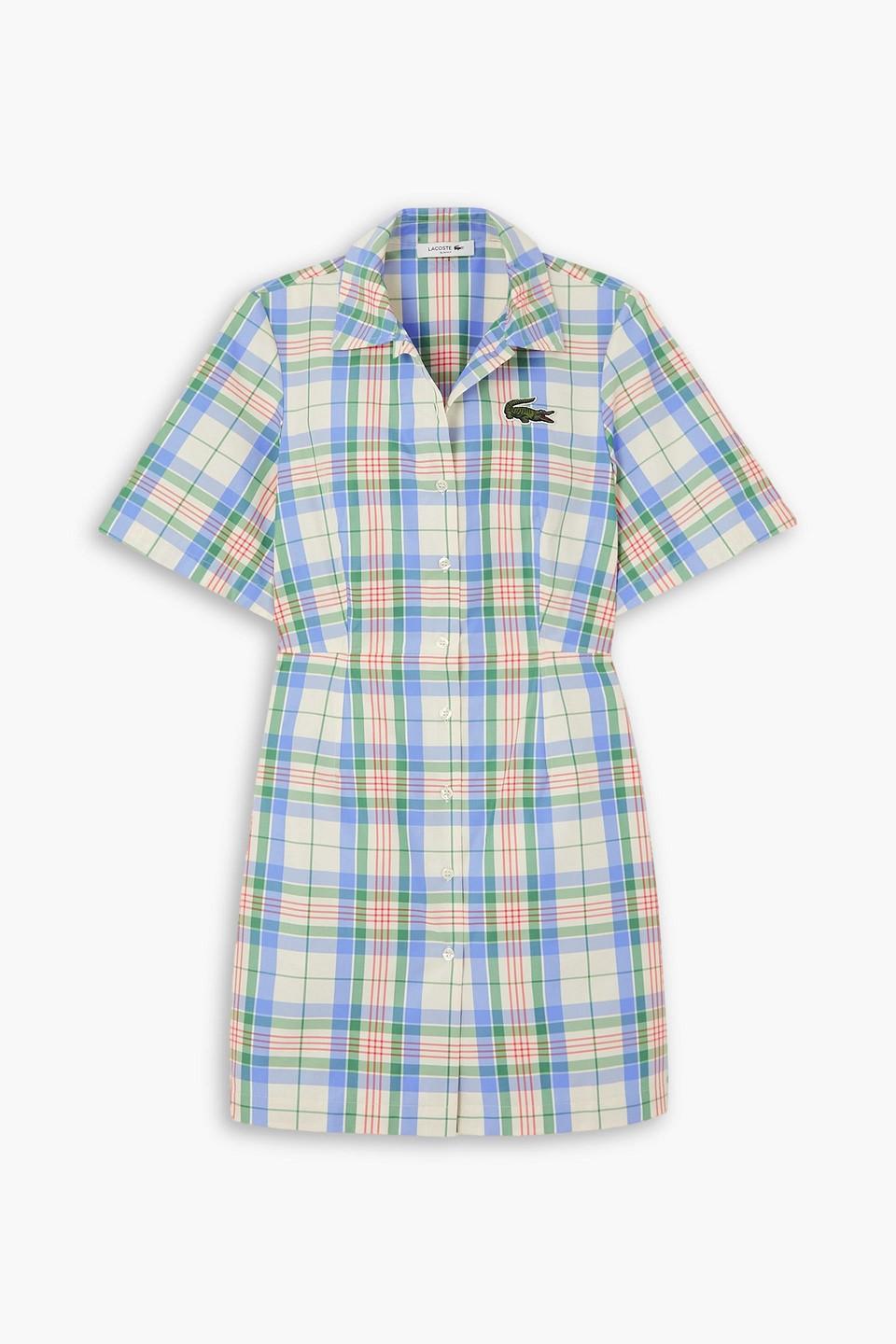 Lacoste Appliquéd Checked Cotton-blend Mini Shirt Dress in