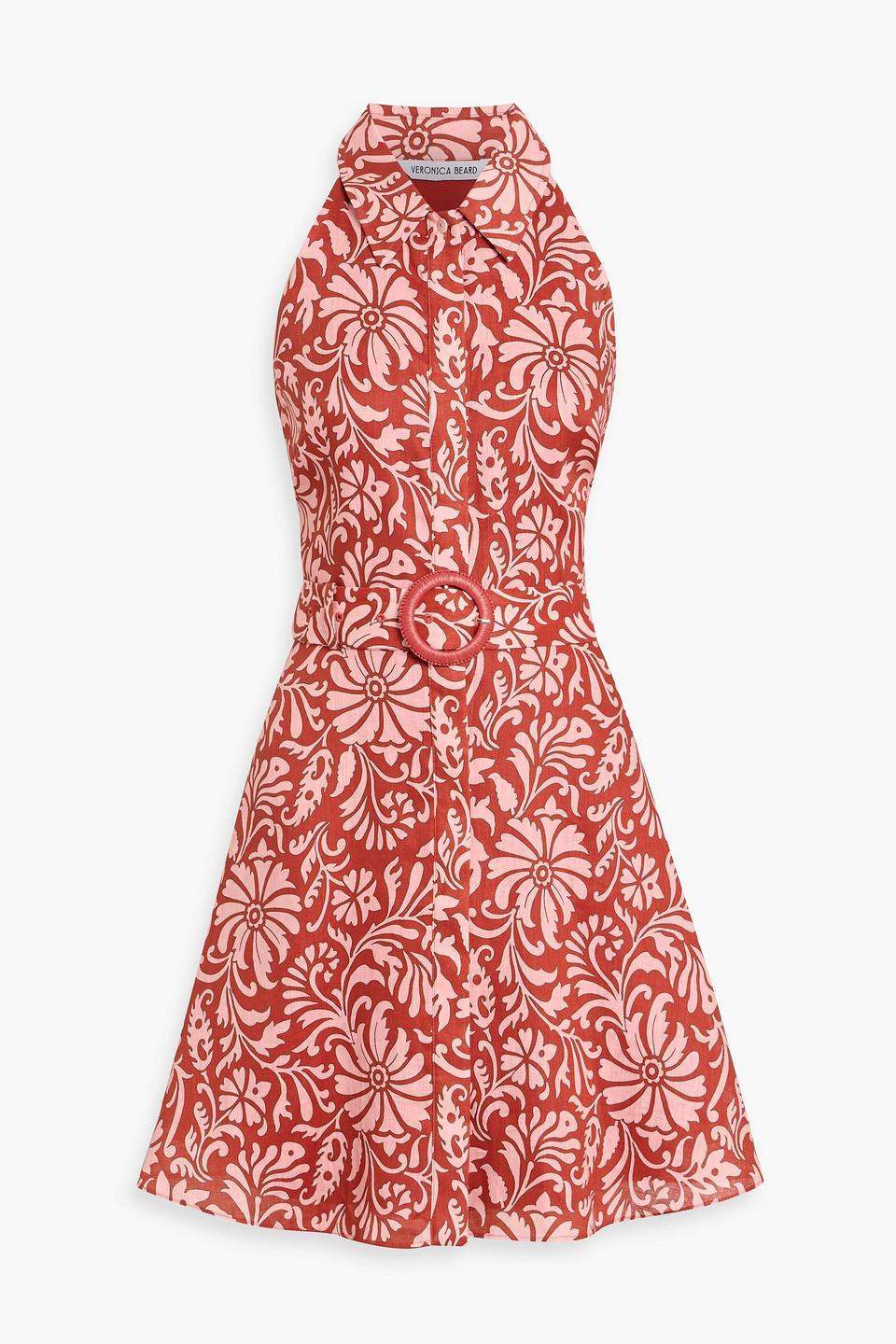 Veronica Beard Beau Floral-Print Linen Mini Dress in Red | Lyst