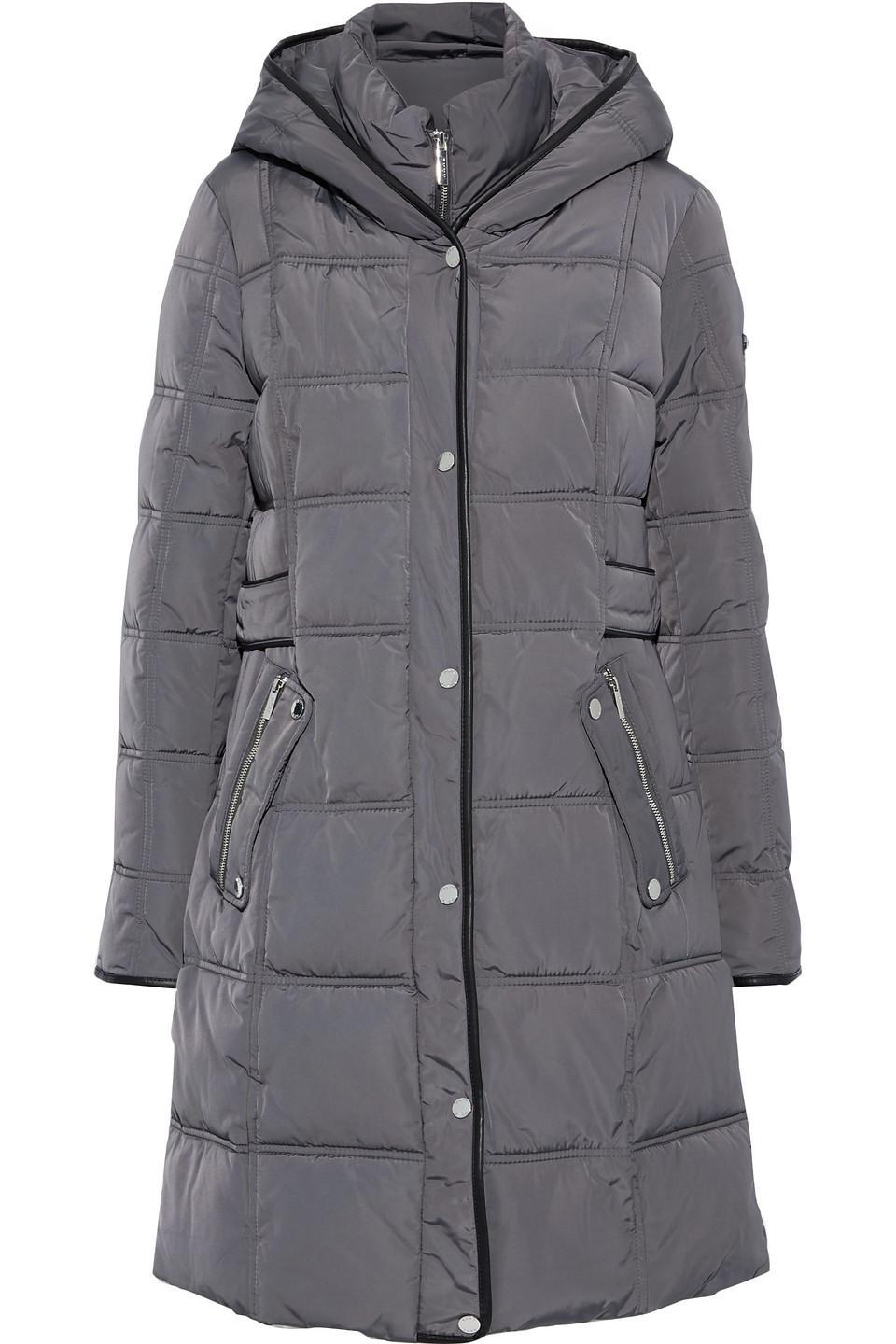 DKNY Synthetic Quilted Shell Hooded Coat Anthracite in Gray - Lyst