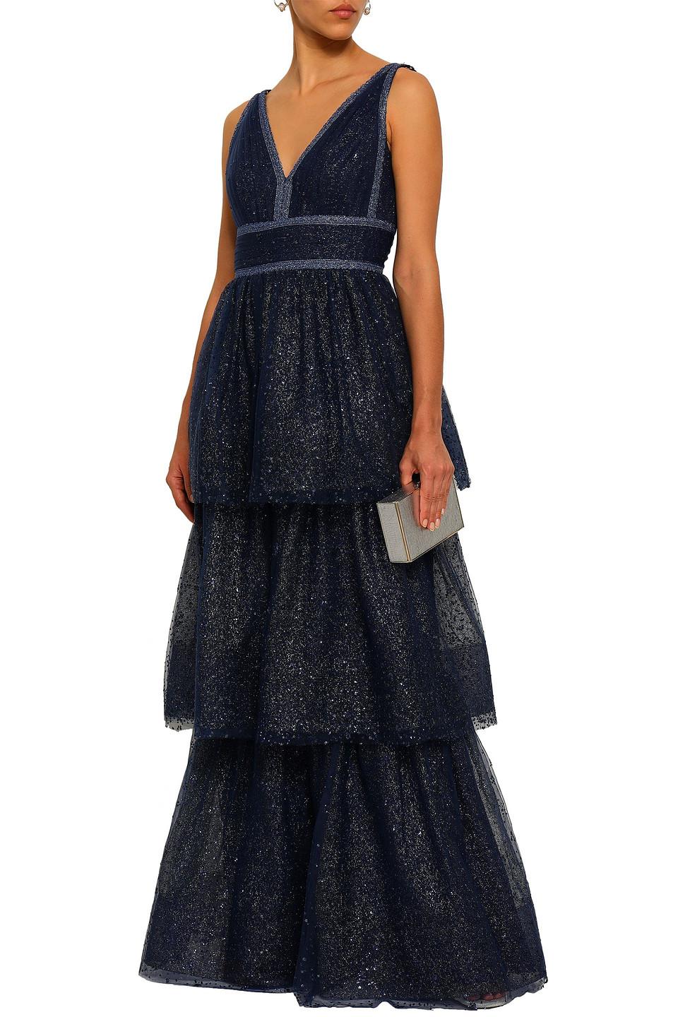 marchesa notte navy mena dress