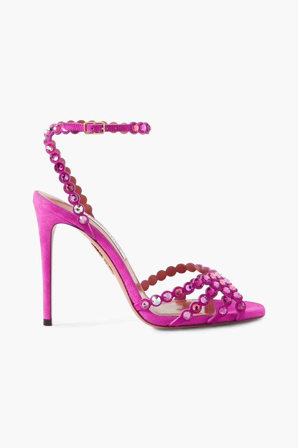 Aquazzura Tequila 105 Crystal-embellished Suede Sandals in Pink
