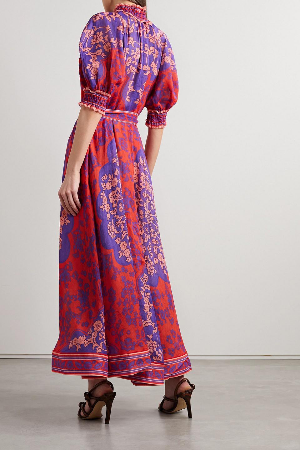 Zimmermann Raie Swing Belted Printed Ramie Maxi Dress in Red Lyst UK