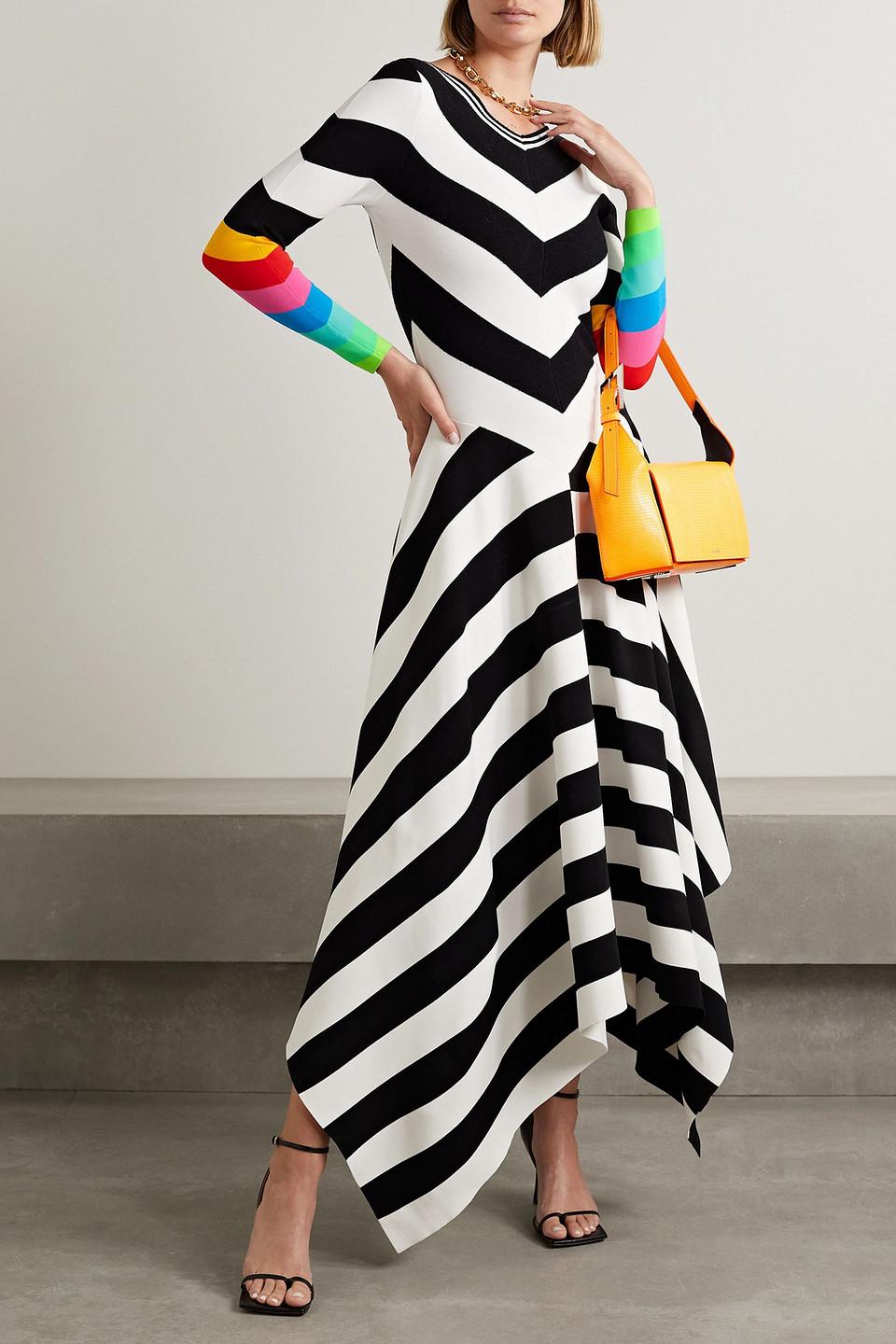 Christopher John Rogers Asymmetric Striped Stretch-knit Maxi Dress in White  | Lyst