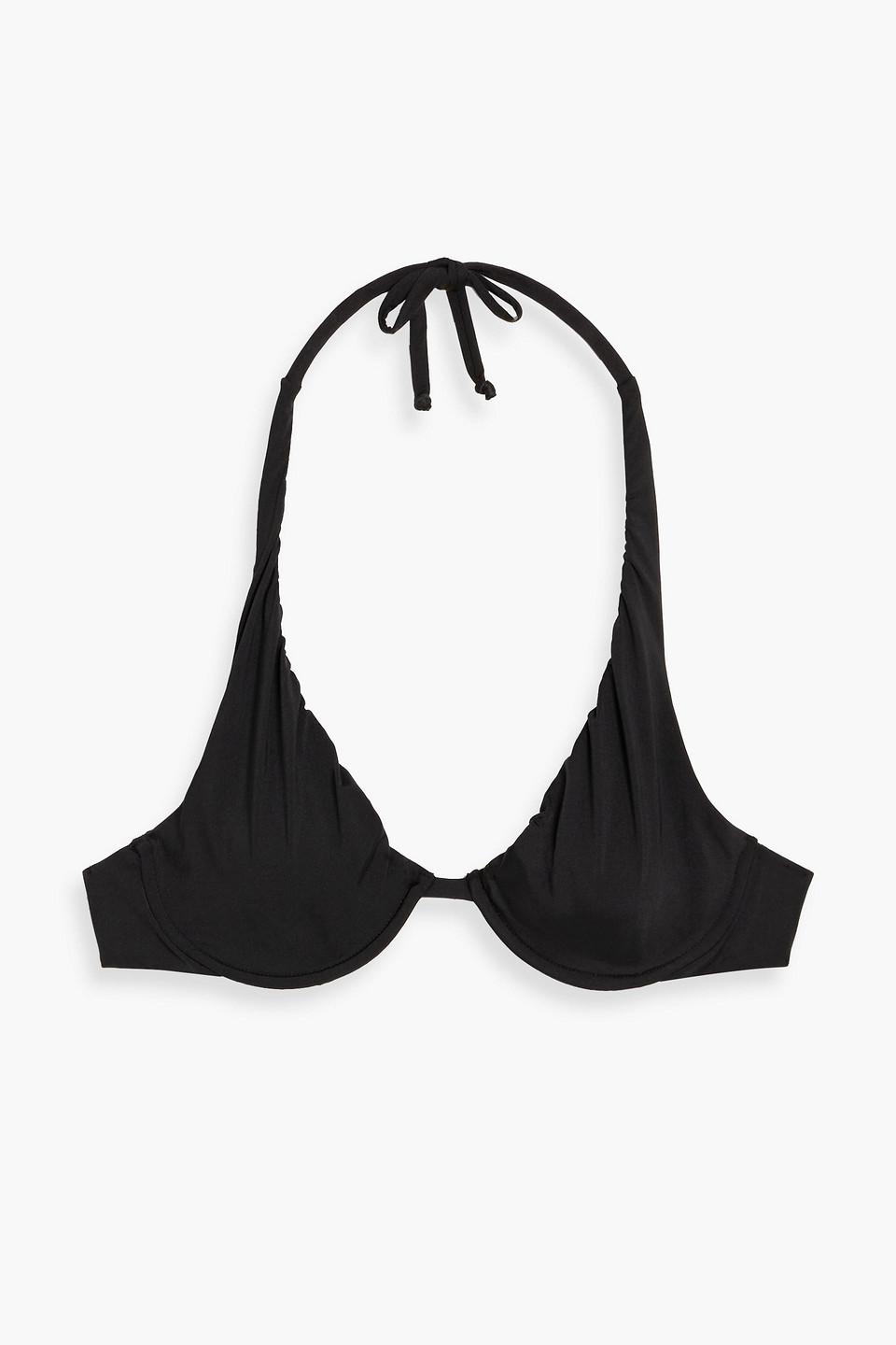 Iris & Ink Alexandra Ruched Underwired Bikini Top in Black | Lyst