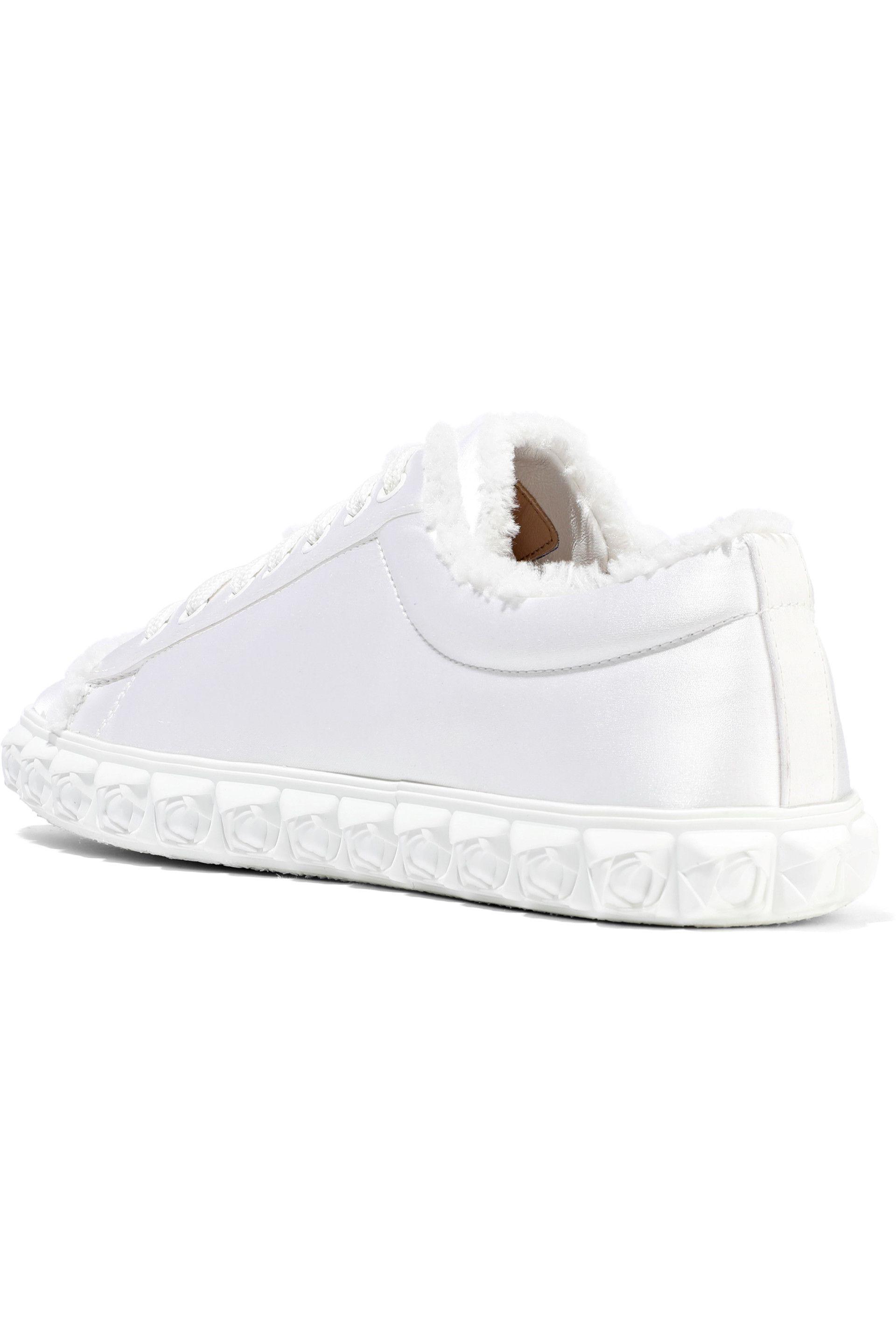 Stuart Weitzman Fringe trimmed Leather Sneakers White Lyst