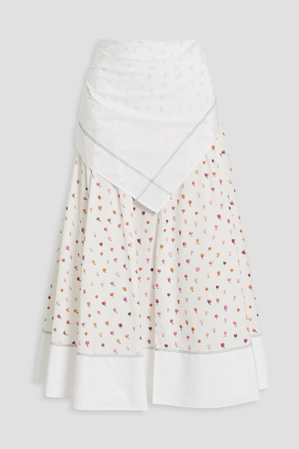 Rosie Assoulin Layered Floral-print Cotton-poplin Midi Skirt in White | Lyst