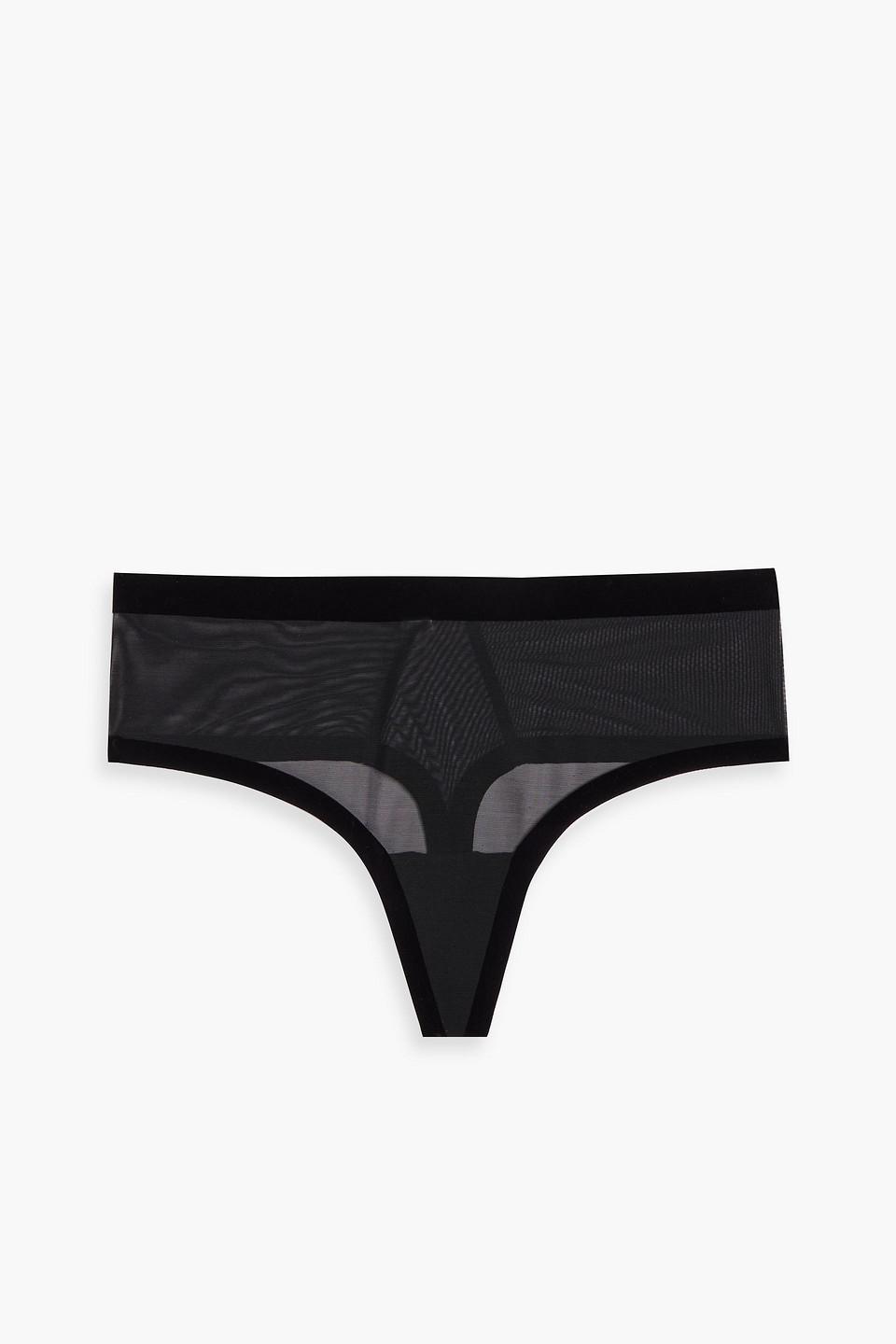 Wolford Stretch-tulle Mid-rise Thong in Black