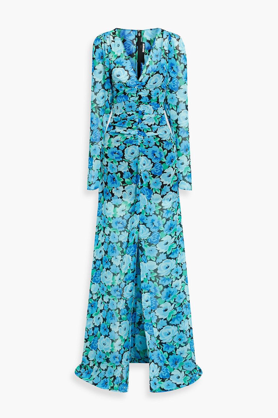 ROTATE BIRGER CHRISTENSEN Ruched Floral-print Chiffon Maxi Dress in Blue |  Lyst