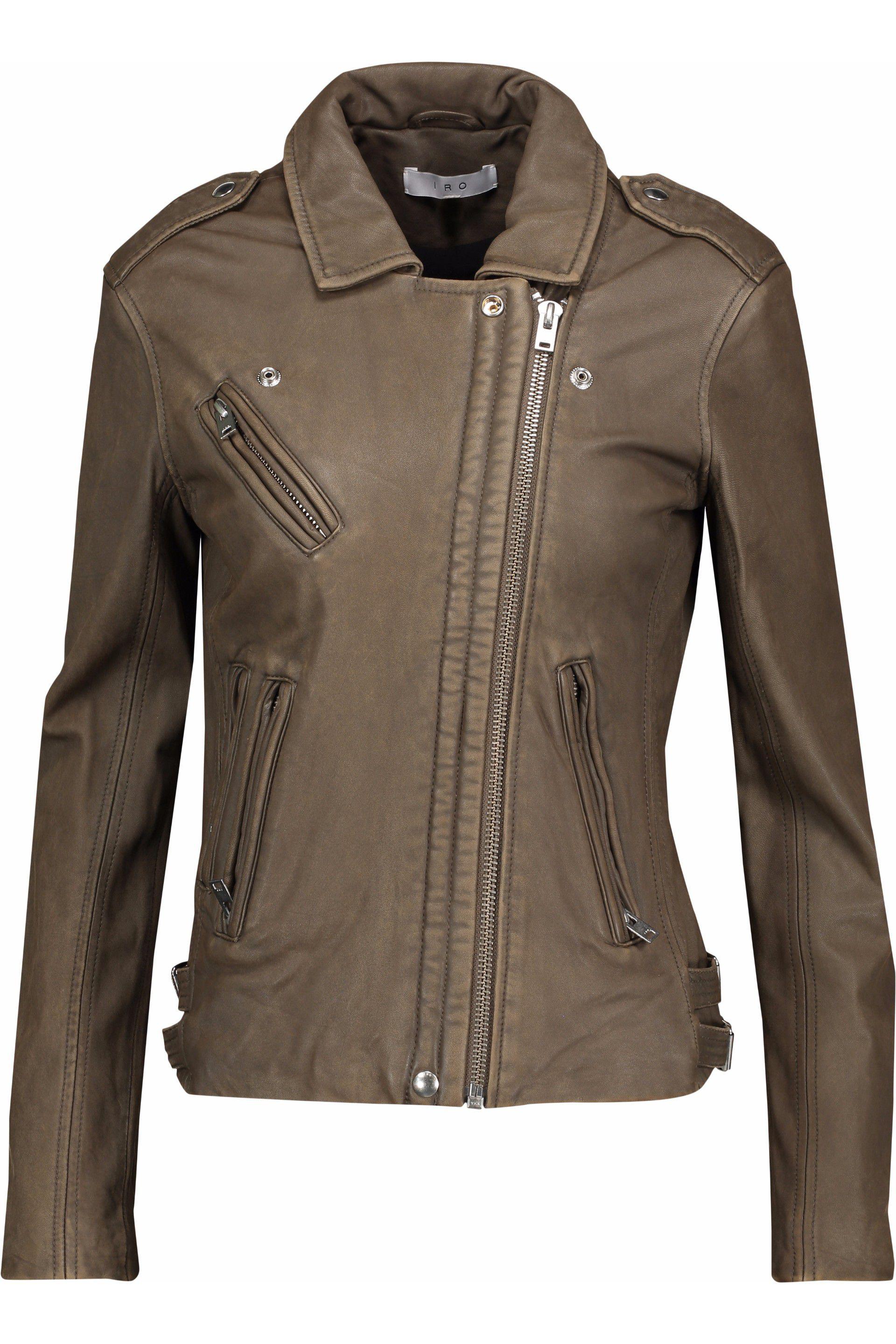 Leather Biker Jacket Army Green
