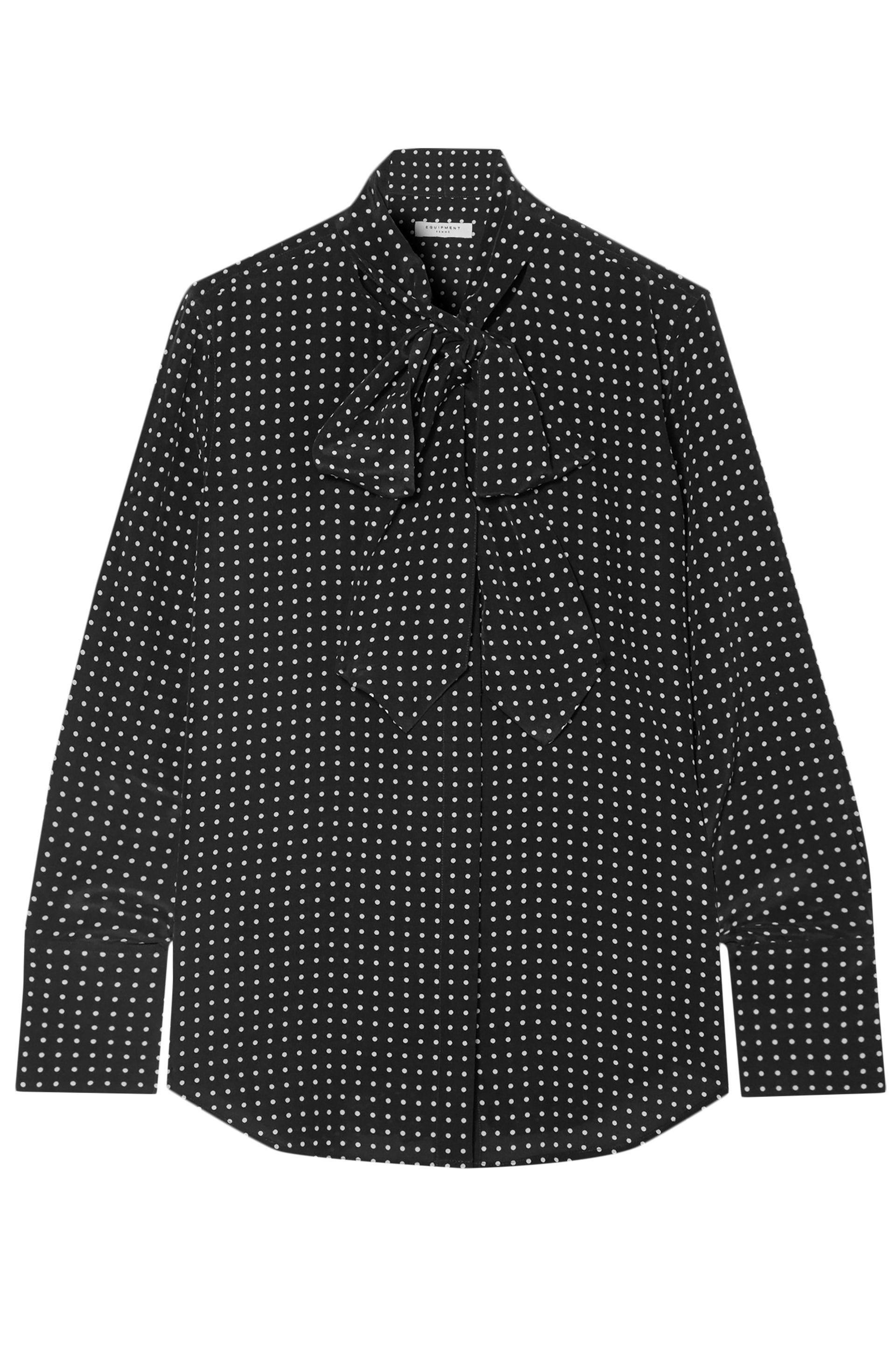 Equipment Luis Pussy-bow Polka-dot Washed-silk Blouse Black | Lyst