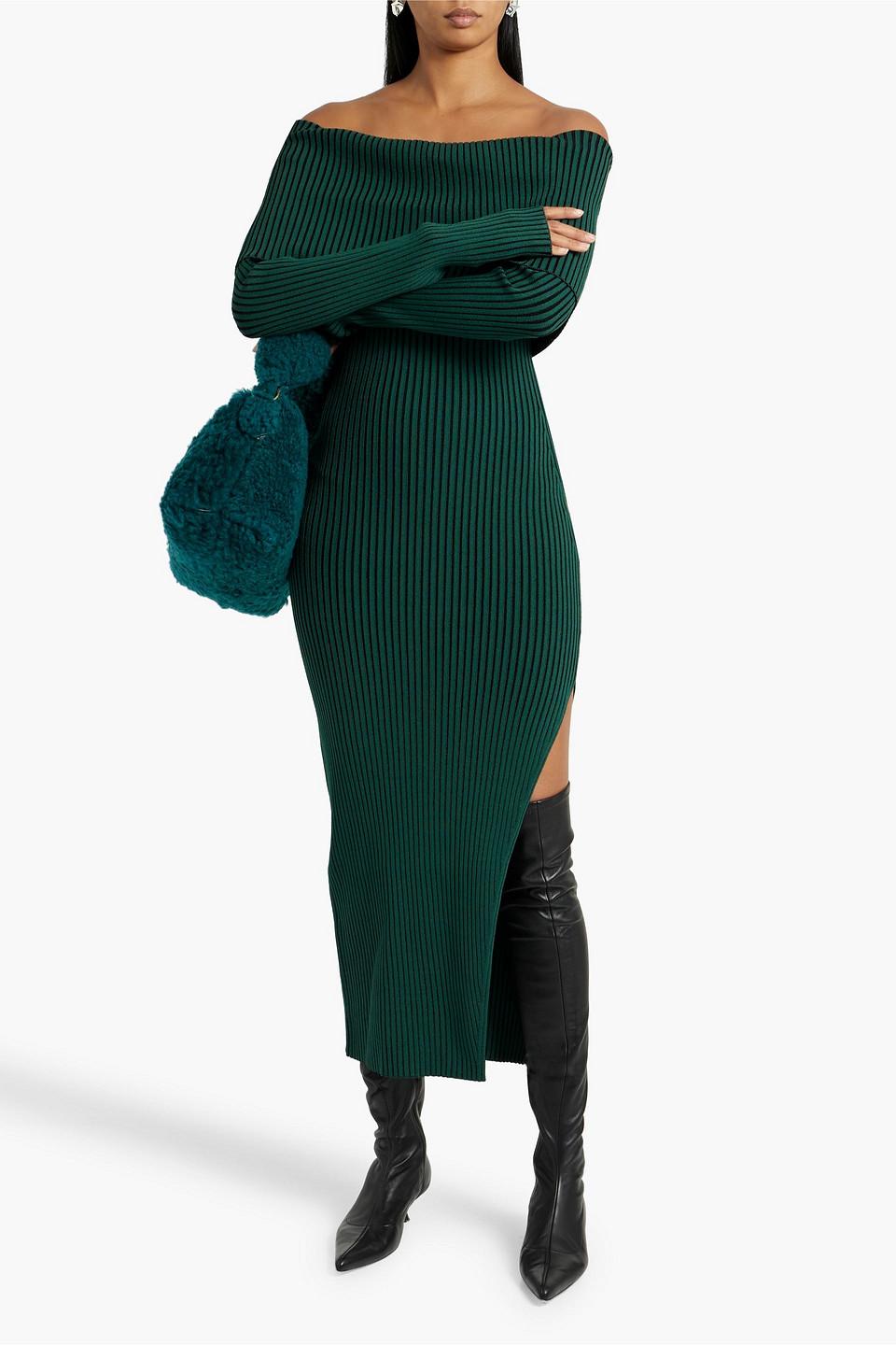 green emerald velvet dress Berylove Women Grey Blue Chiffon Bridesmaid Dress Spaghetti Straps A Line Long Wedding Guest Dress with Slit, Dark Green / US2
