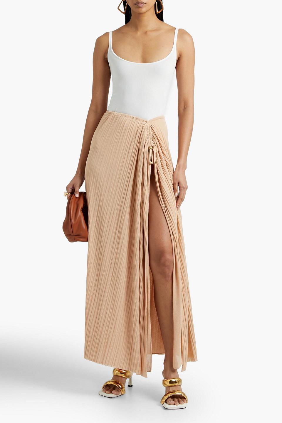 Ruched Pleated Crepe-jersey Maxi Skirt 