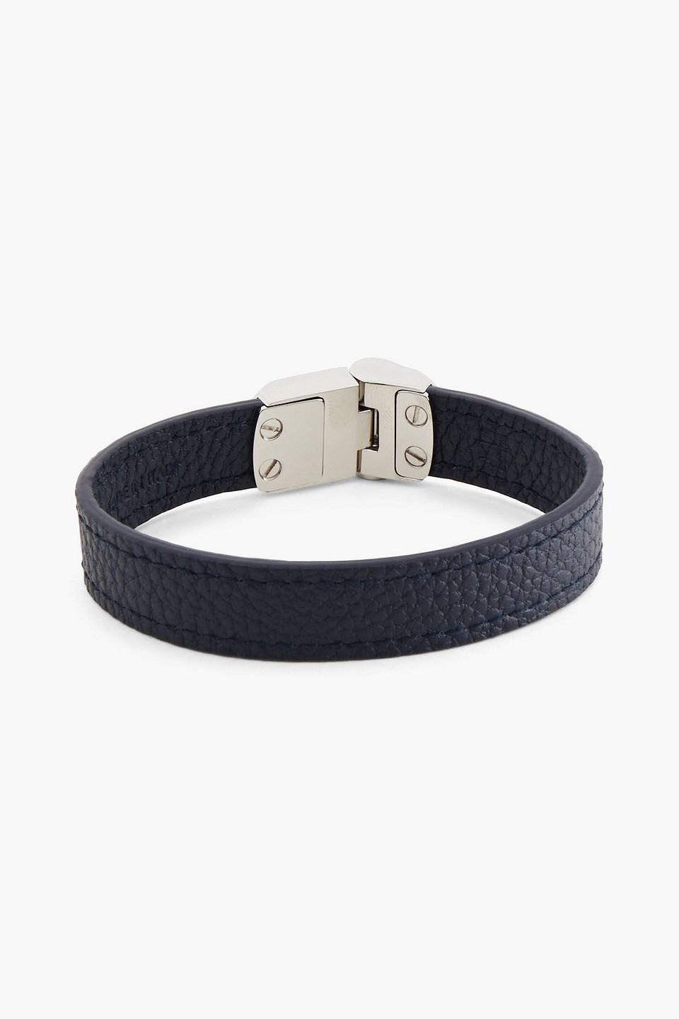 Dunhill Silver-tone Pebbled-leather Bracelet in Blue for Men
