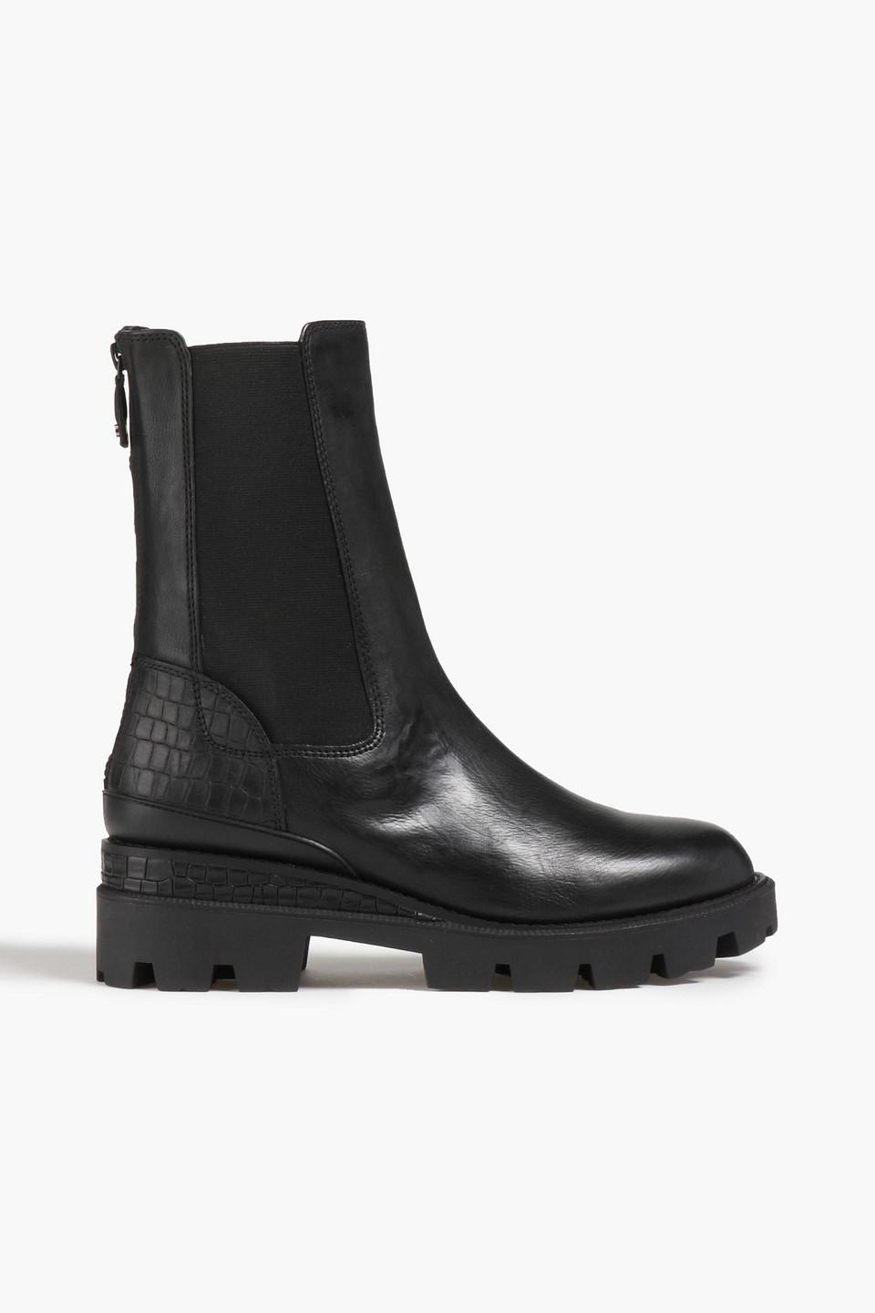 Sam Edelman Genia Smooth And Croc-effect Leather Chelsea Boots in Black ...