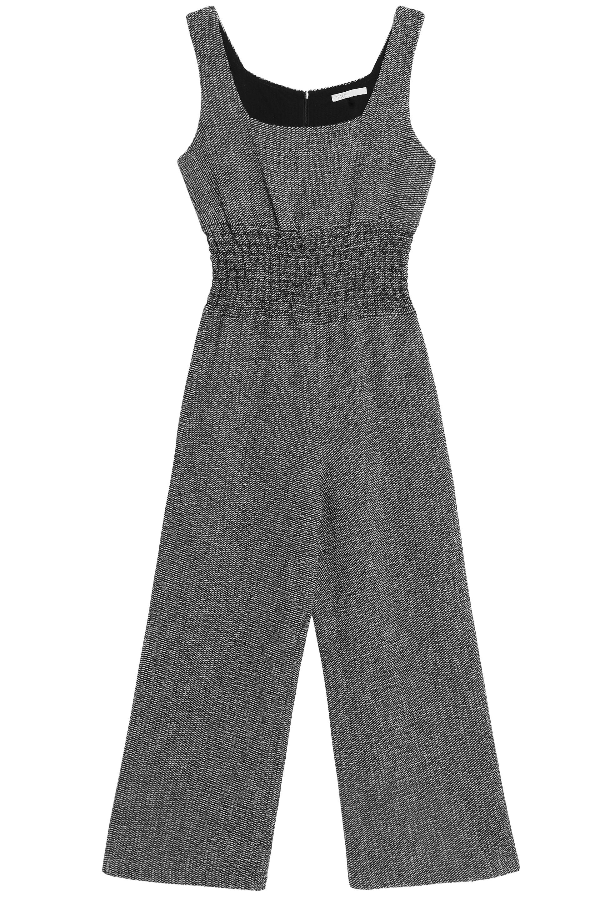 Maje Shirred Cotton-blend Jacquard Wide-leg Jumpsuit in Black - Lyst