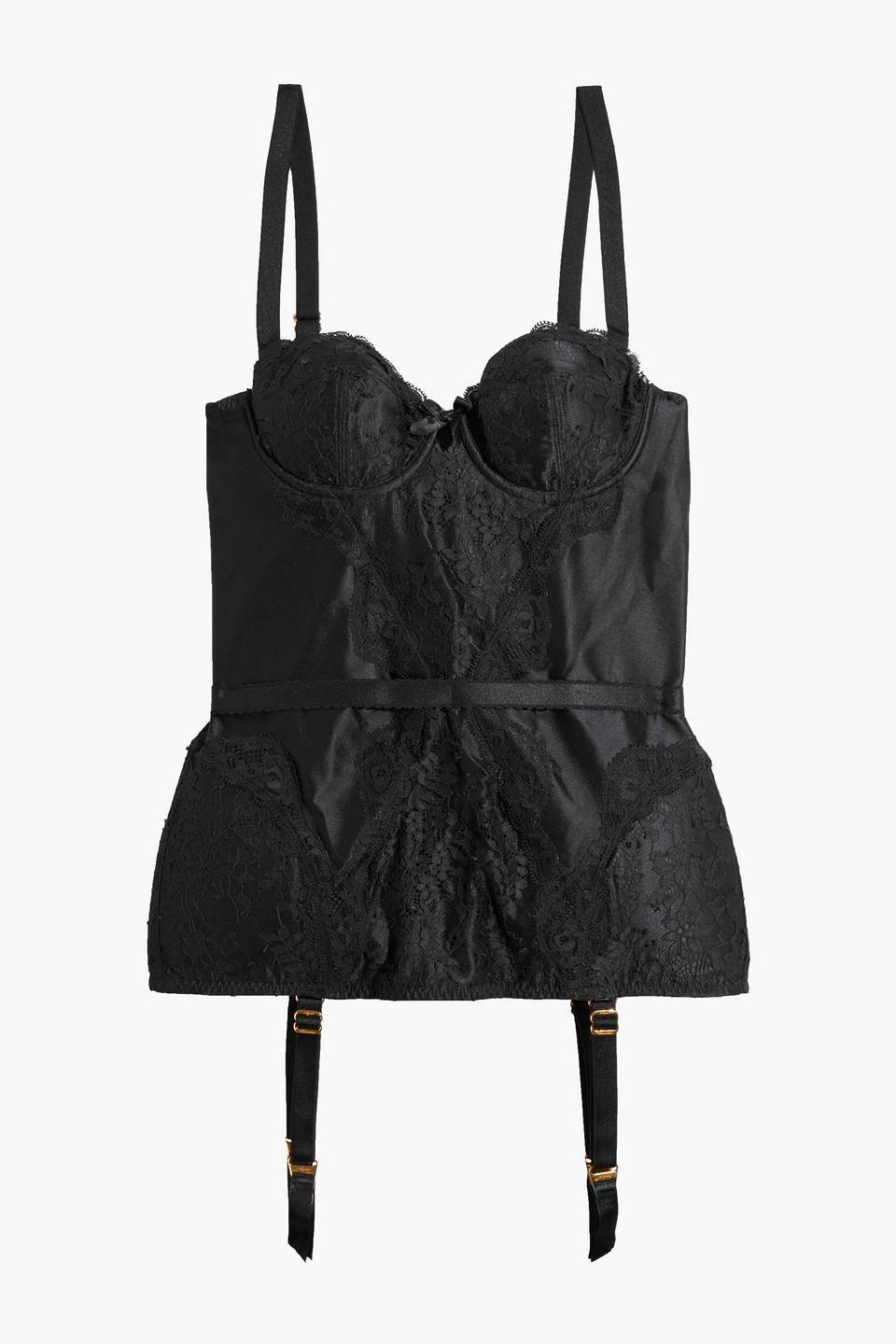 Agent Provocateur Andee Lace-paneled Satin Bustier in Black | Lyst