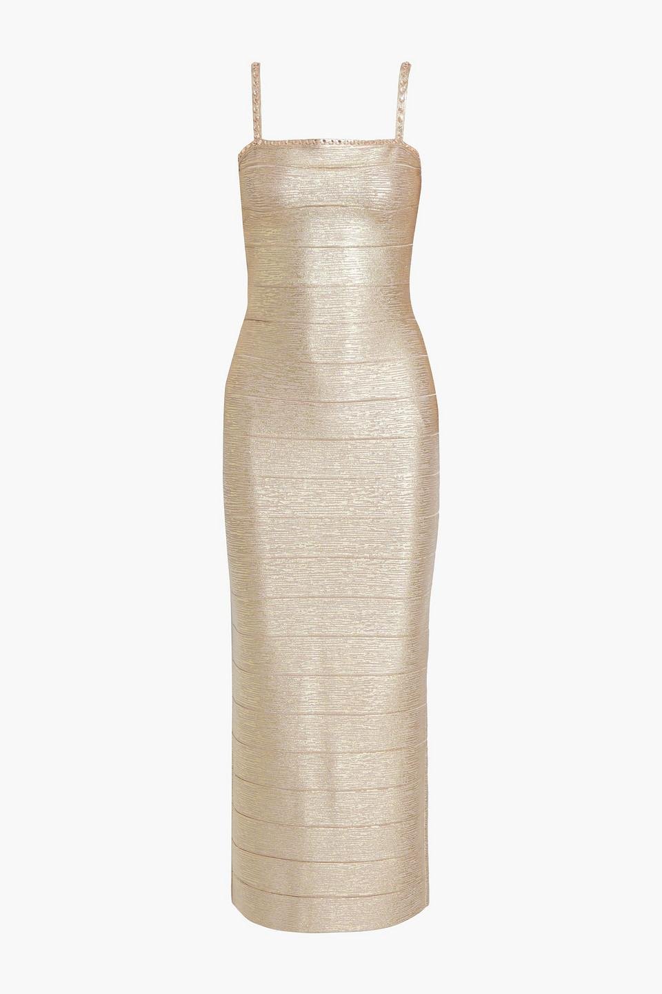 Hervé Léger Crystal-embellished Coated Bandage Maxi Dress in