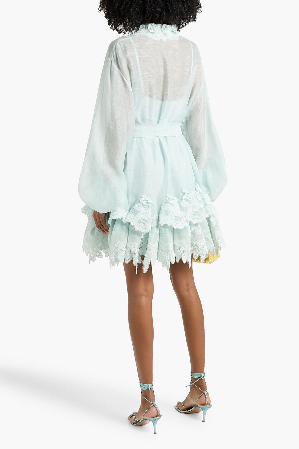 Zimmermann Lace-Trimmed Linen And Silk-Blend Gauze Mini Shirt Dress in Blue | Lyst Zimmermann Lace-Trimmed Linen And Silk-Blend Gauze Mini Shirt Dress in Blue | Lyst
