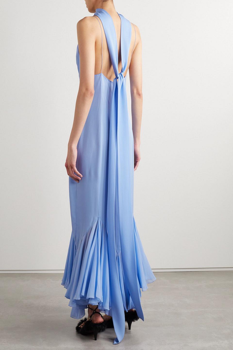 KHAITE Candita Scarf-detailed Gathered Silk-georgette Maxi Dress in Blue | Lyst KHAITE Candita Scarf-detailed Gathered Silk-georgette Maxi Dress in Blue | Lyst