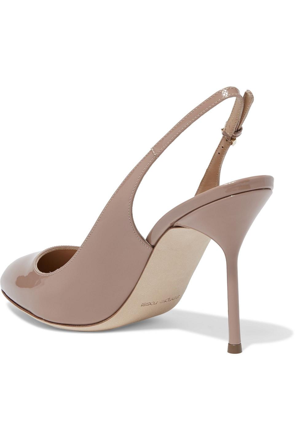 Sergio Rossi Patent-leather Slingback Pumps Neutral - Lyst