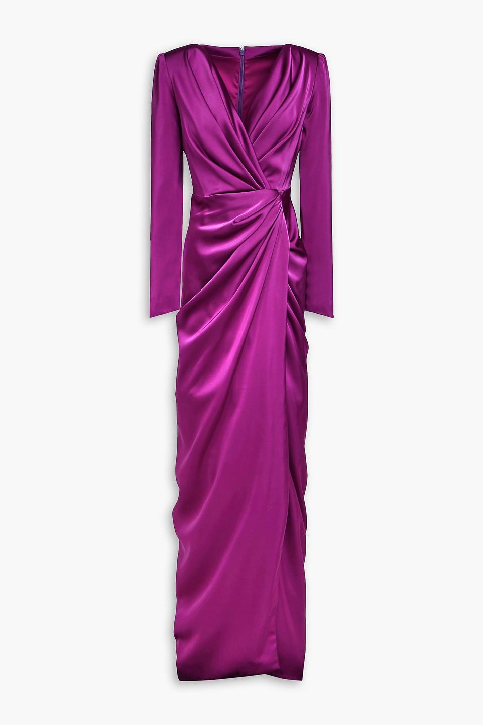Rhea Costa Draped Satin Maxi Dress in Purple | Lyst