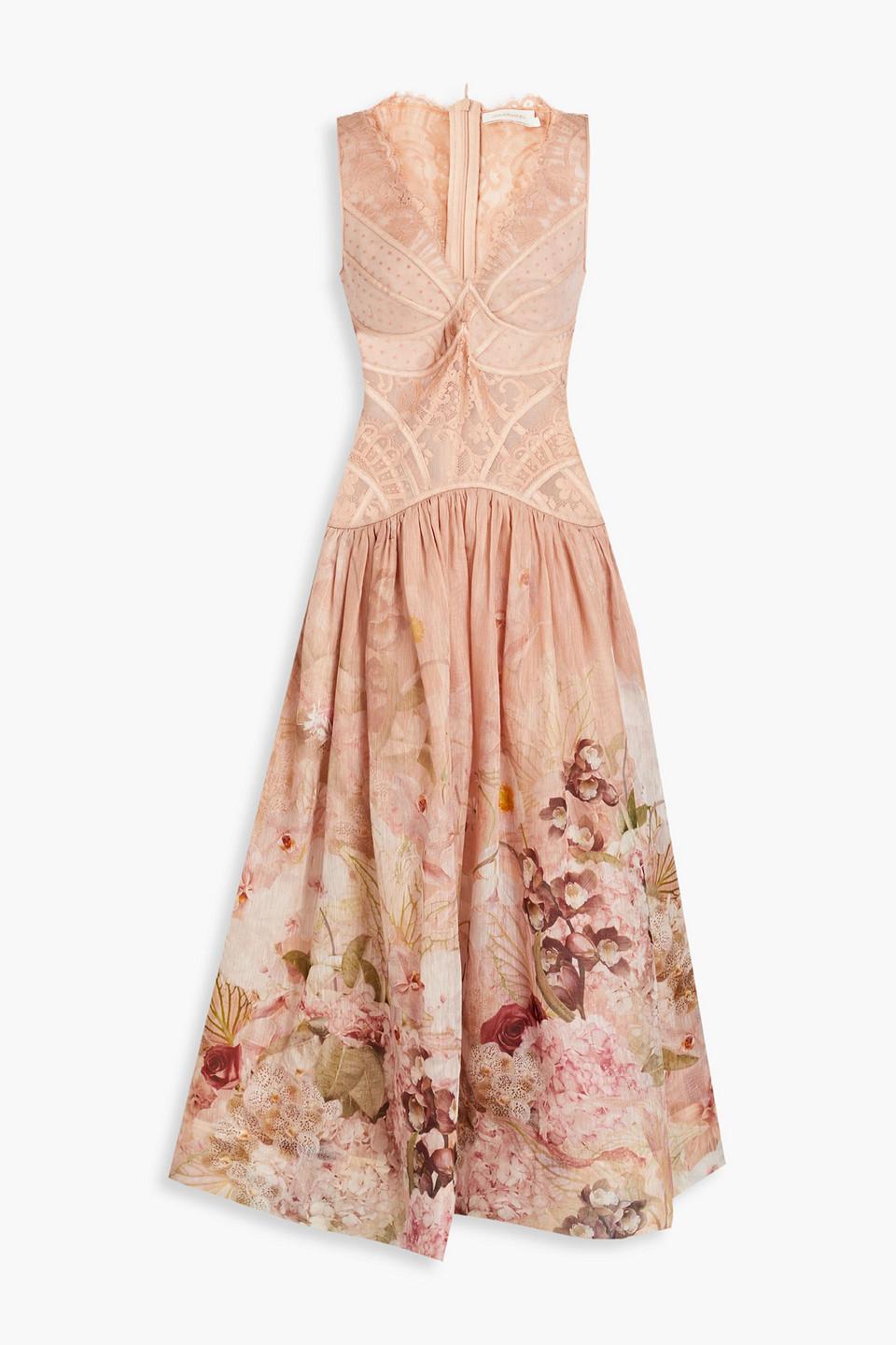 Zimmermann Lacepaneled Floralprint Silk And Linenblend Maxi Dress in