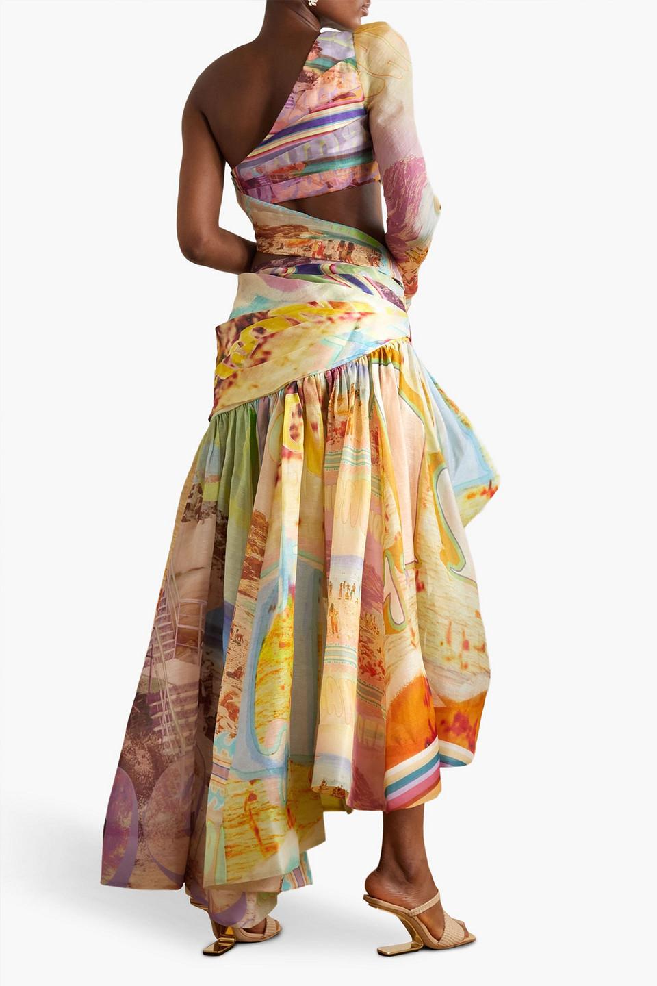 zimmermann tama asymmetric dress Wonderland: Look 44, the Tama Asymmetric Dress styled with the Jelly Bow Sandal, Trinity Earring Cuffs and Zimmermann Coaster Cateye. #Wonderland #ZimSpring23 #PFW #zimmermann