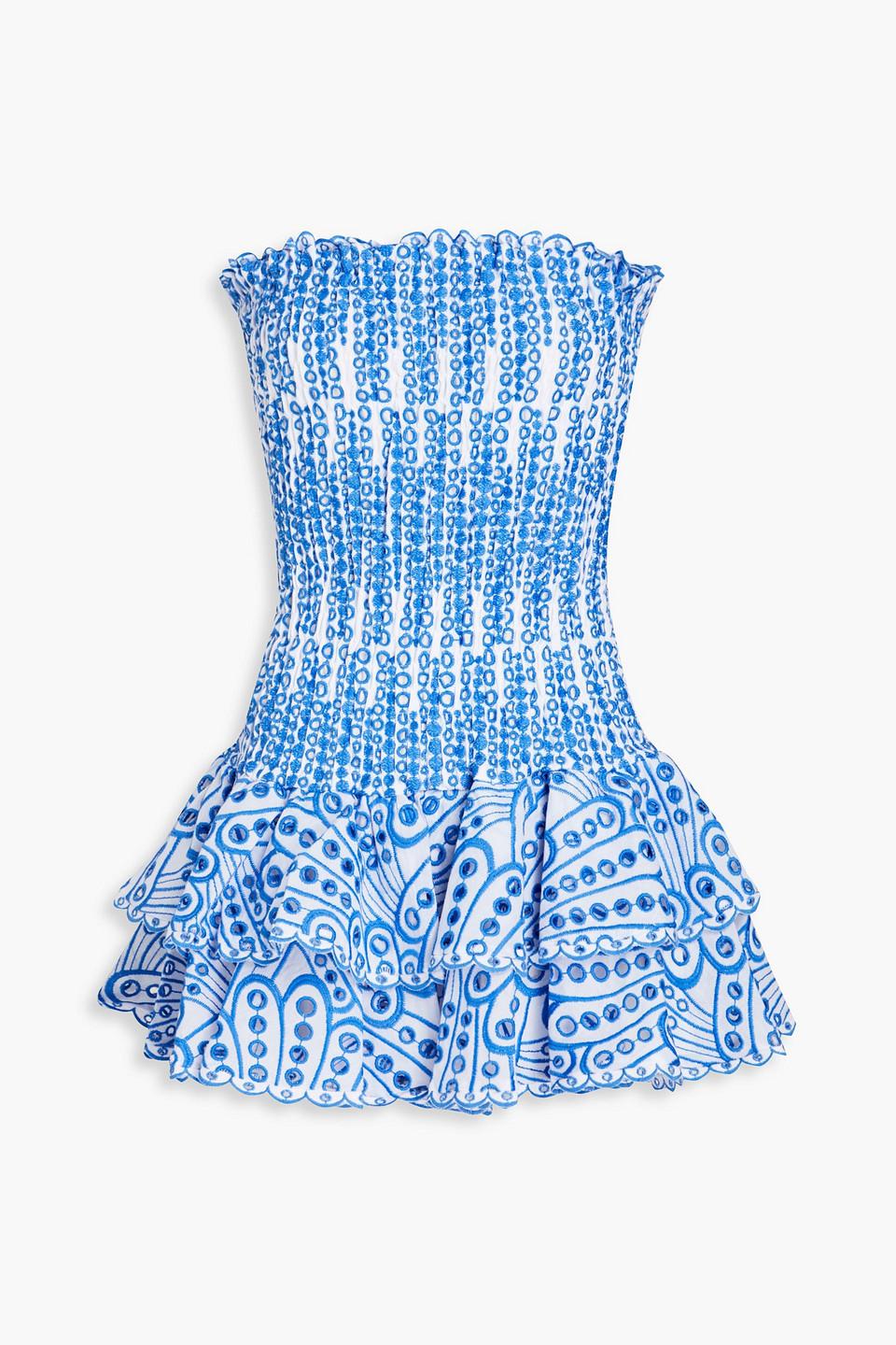 Charo Ruiz Megan Strapless Tiered Broderie Anglaise Cotton-blend Mini Dress  in Blue | Lyst UK