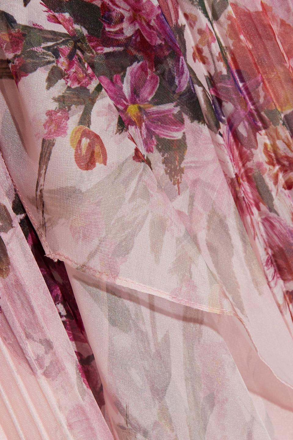 Marchesa One-shoulder Bow-embellished Pleated Floral-print Chiffon Gown in  Pink | Lyst