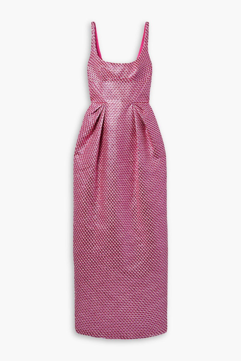 Christopher John Rogers Pleated Metallic Cotton-blend Jacquard Gown in  Purple | Lyst UK