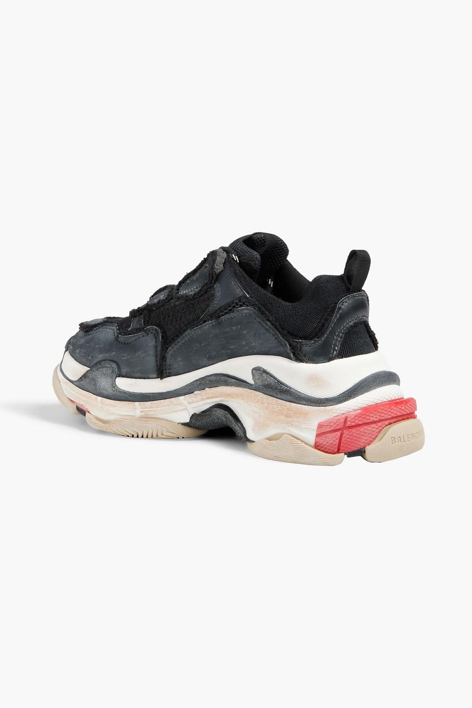 Balenciaga Triple S Distressed Leather And Mesh Sneakers in Black | Lyst