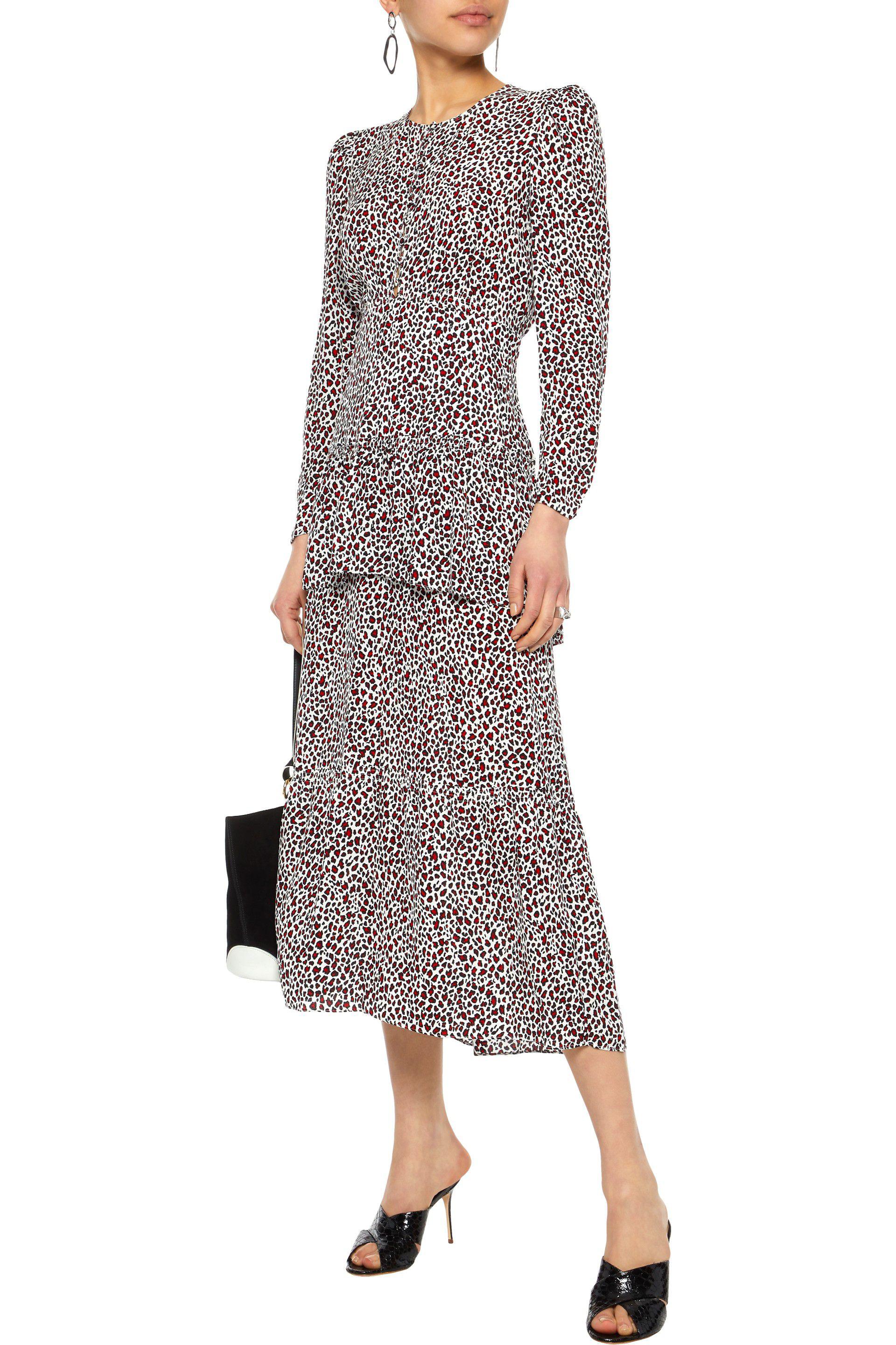 Download A L C Layered Leopard Print Silk Crepe De Chine Midi Dress Animal Print Lyst