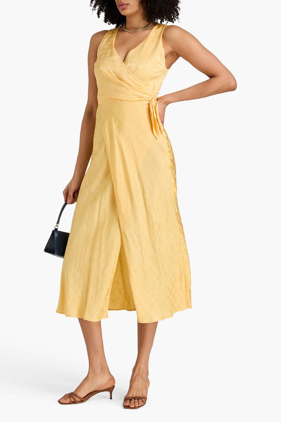 satin effect jacquard midi dress Claudie Pierlot Wrap-effect Satin-jacquard Midi Dress in Metallic