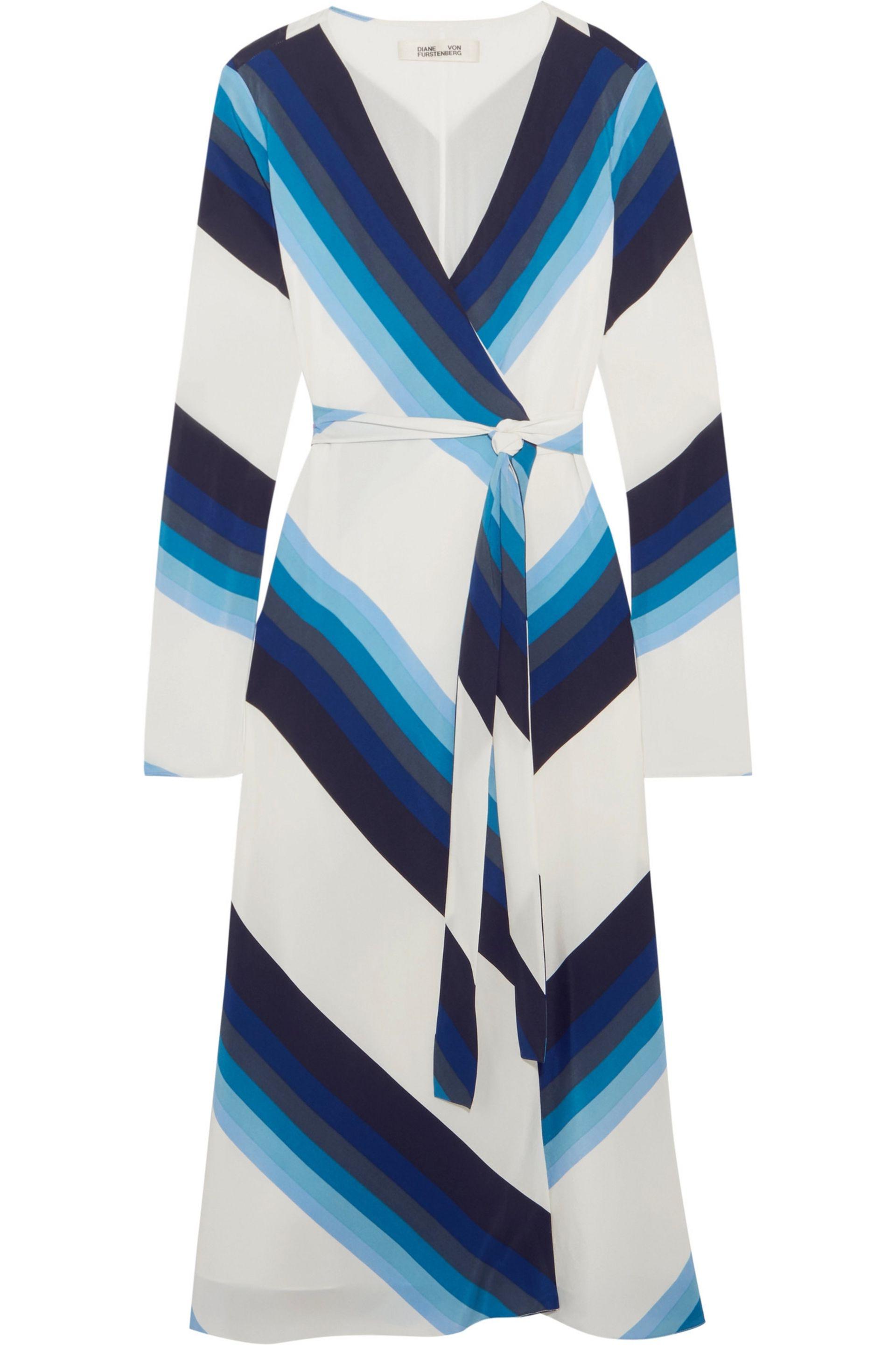 dvf striped wrap dress