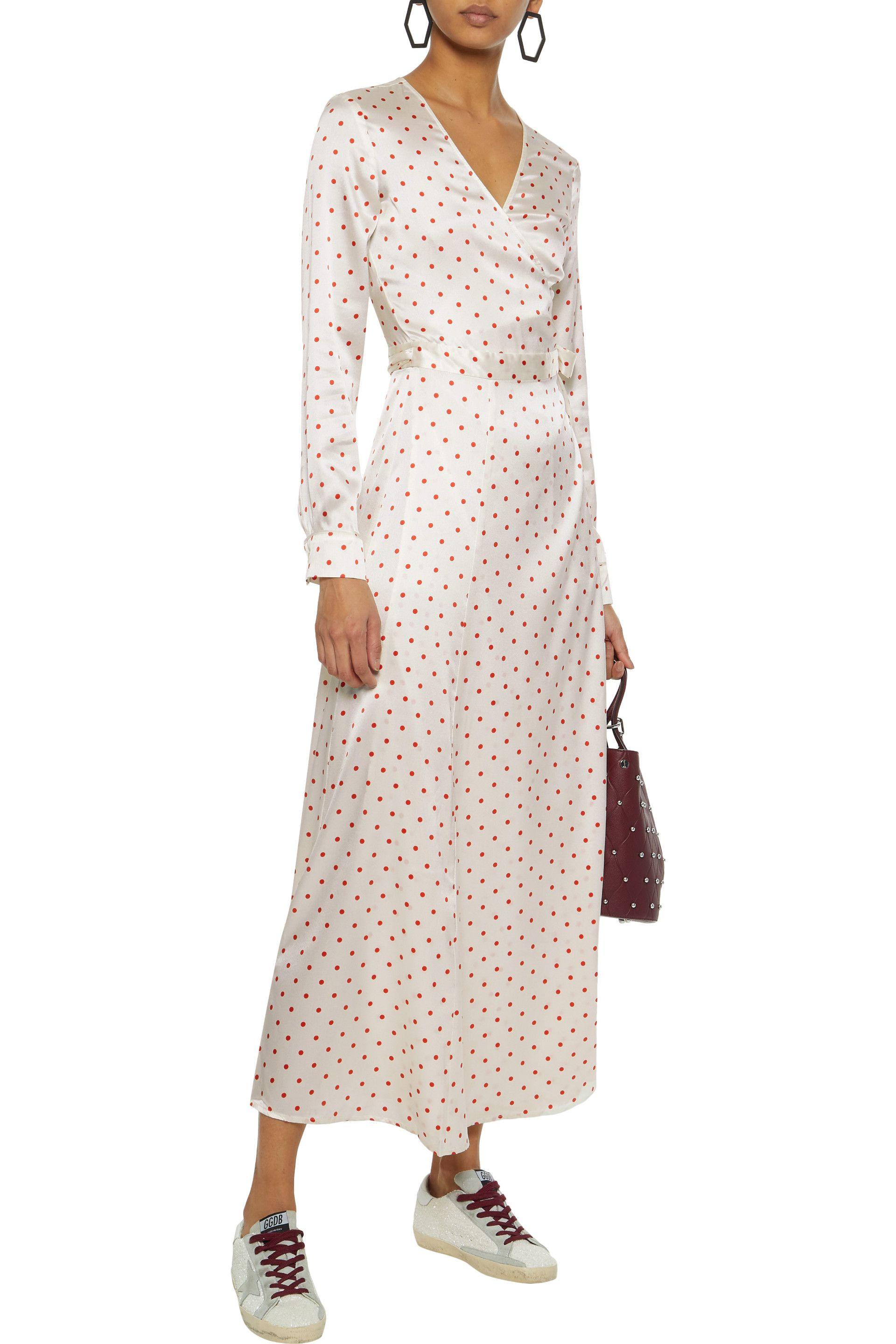 Ganni Dufort Polka-dot Silk-blend Satin Midi Wrap Dress Ivory in White |  Lyst